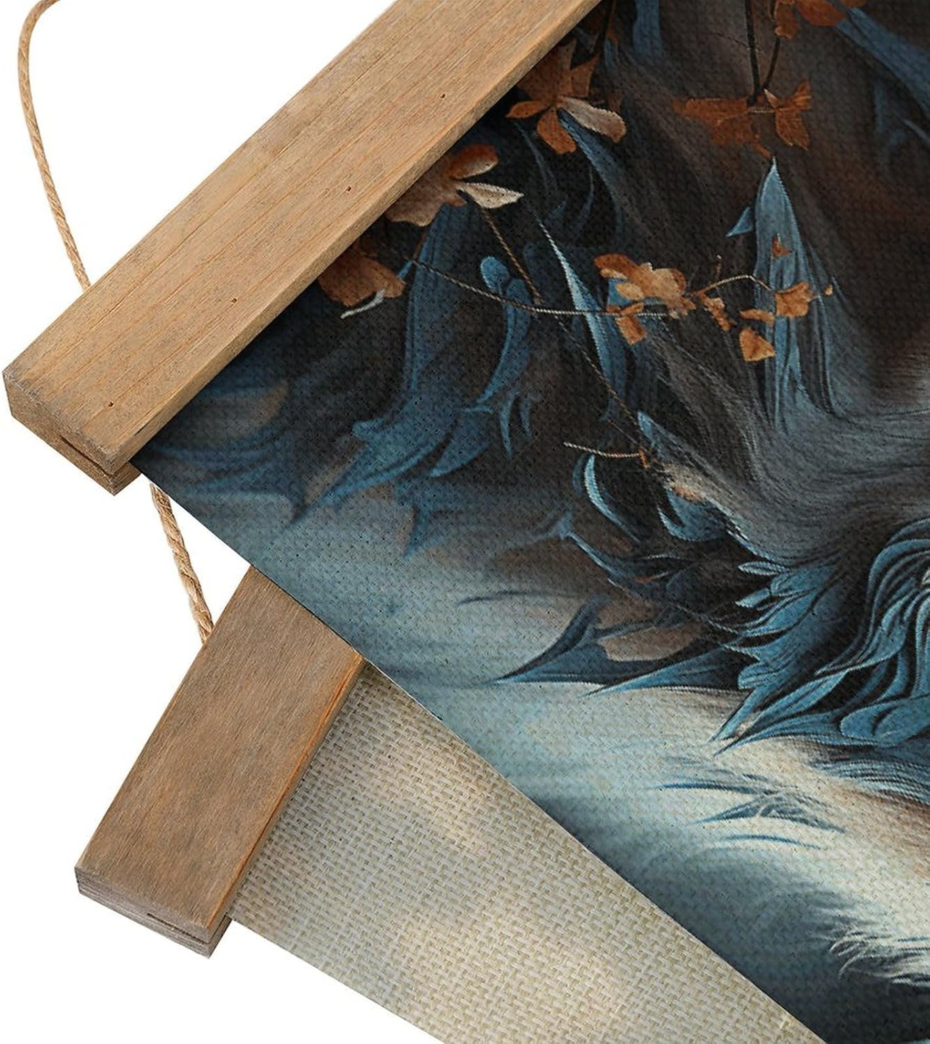 Vintage Autumn Leaves And A Wolf Poster with Wooden Frame Personalized Linen Hanging Scroll Painting Rustic Wall Hanging Illustrative Modern Artwork Decor for Home Living Room Bedroom Office