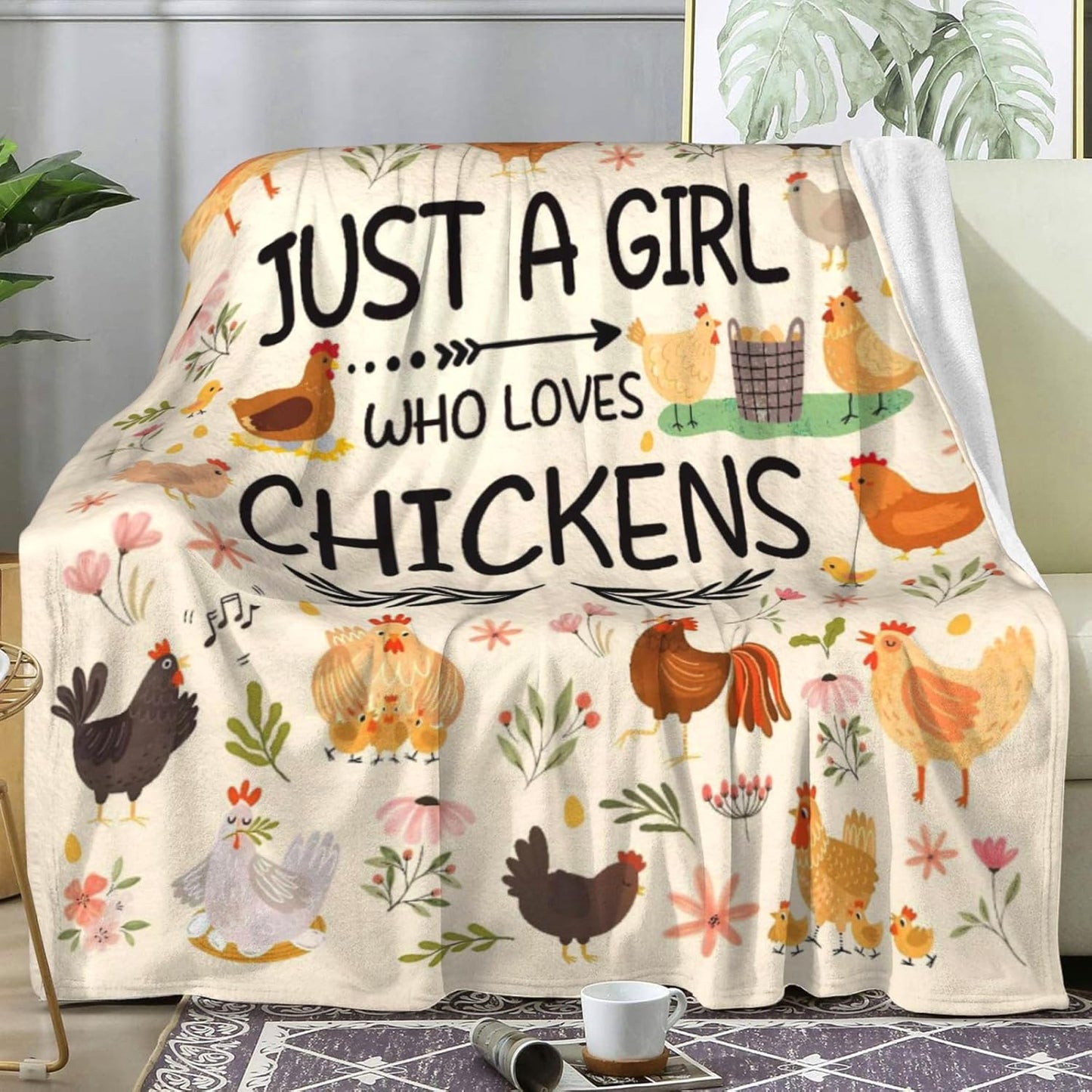 Funny Chicken Blanket for Adults Teens Girls,Chicken Blankets and Throws Just A Girl Who Loves Chickens,Chickens Gifts for Women Animal Lovers 60"x50"