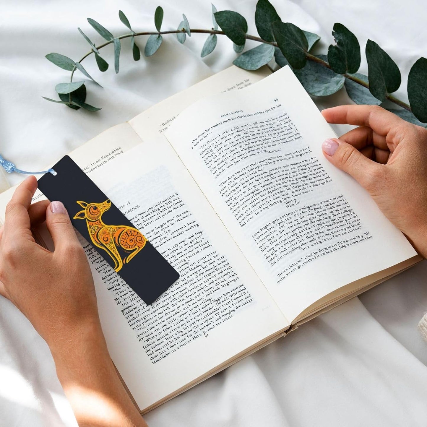 Orange Dog Bookmarks Gifts for Women Men, Wooden Bookmarks for Book Lovers, Vintage Book Marks Ornaments with Tassel, Unique Personalized Reading Page Markers Sky Blue