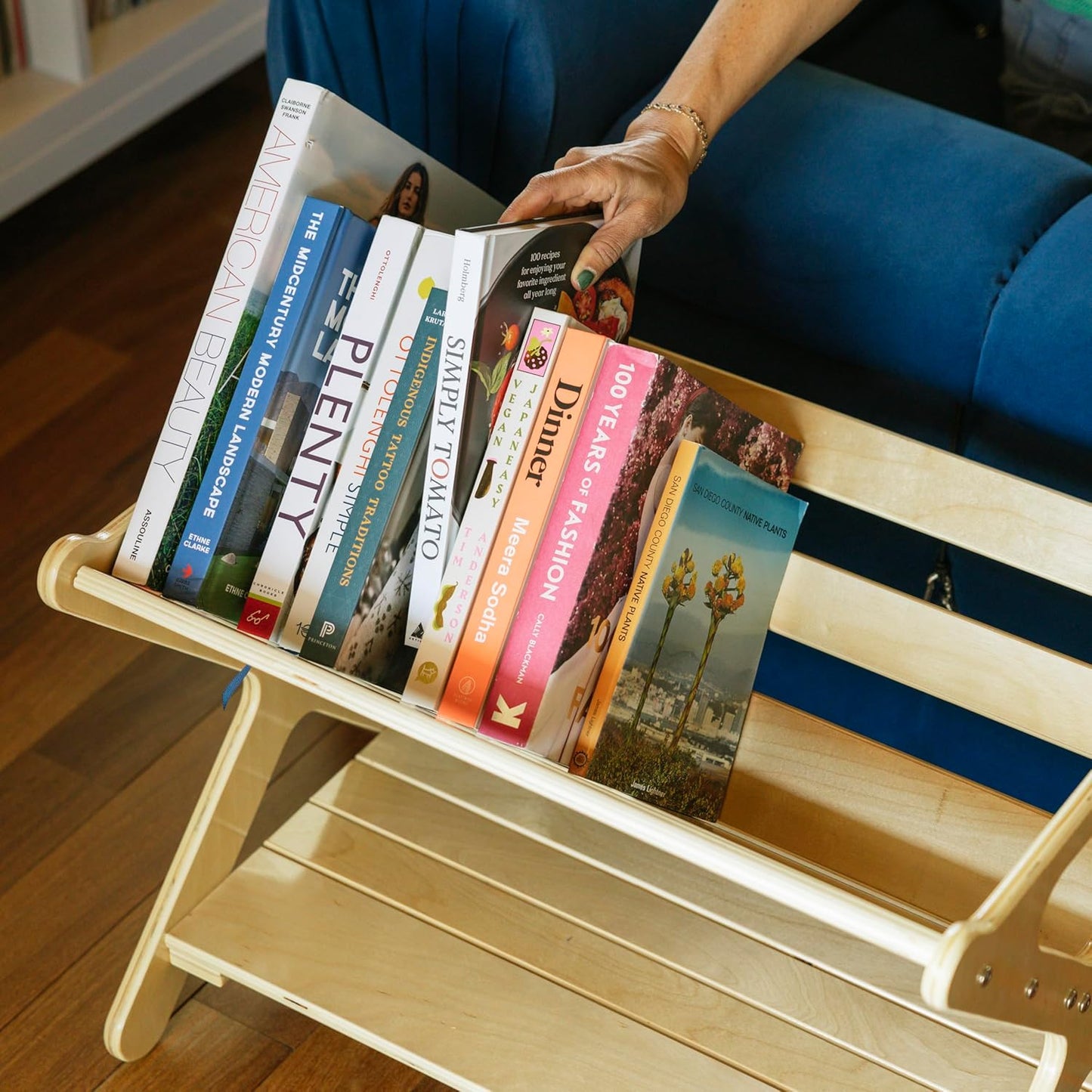 Sidestack Book Caddy Storage Organizer with Shelf, Small Bookshelf, Natural