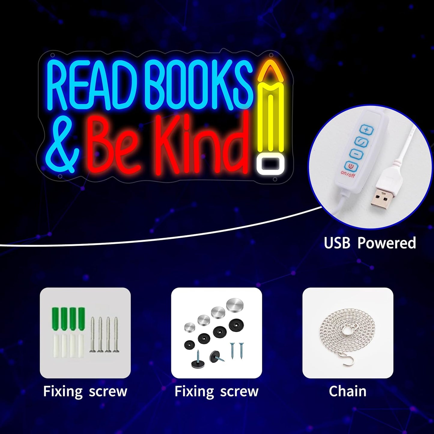 Read Books Be Kind Neon Sign for Wall Decor, USB Powered Read Books Be Kind Led Sign, Reusable Read Books Be Kind Light Up Sign for Boys and Girls, Light Up Sign for Bedroom and Livingroom