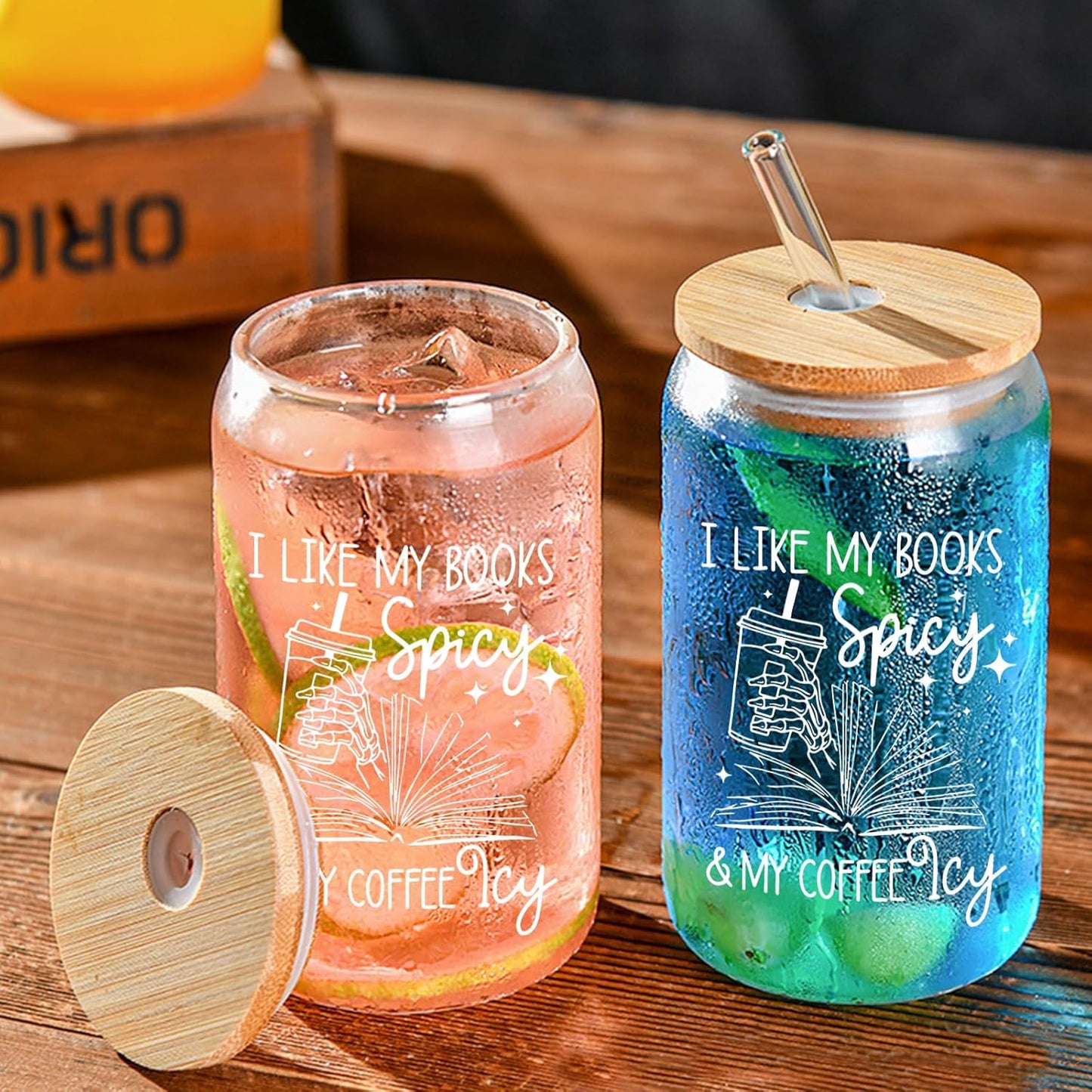 Book Lovers Gifts Idea, 16 oz Cute Glass Cups with Lids and Straws, Bookish Present, Mothers Day Reading Gifts for Book Lovers Women, Readers, Bookworm - Coffee Tumbler, Reading Accessories