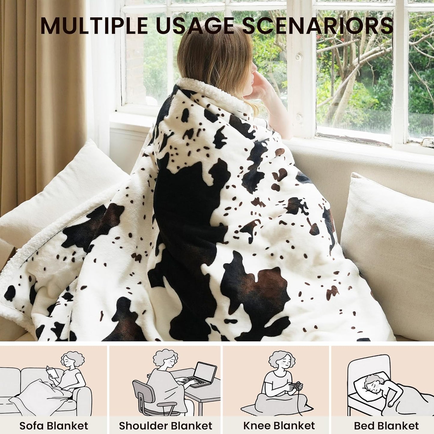 Heated Blanket Throw Electric Blanket with Foot Pocket, GentleSoft Flannel Blanket Throw with 10 Heating Settings,10 Hours Auto Off, Cow Print Cozy Soft, Washable, Warm Gifts (50x62 Inch)