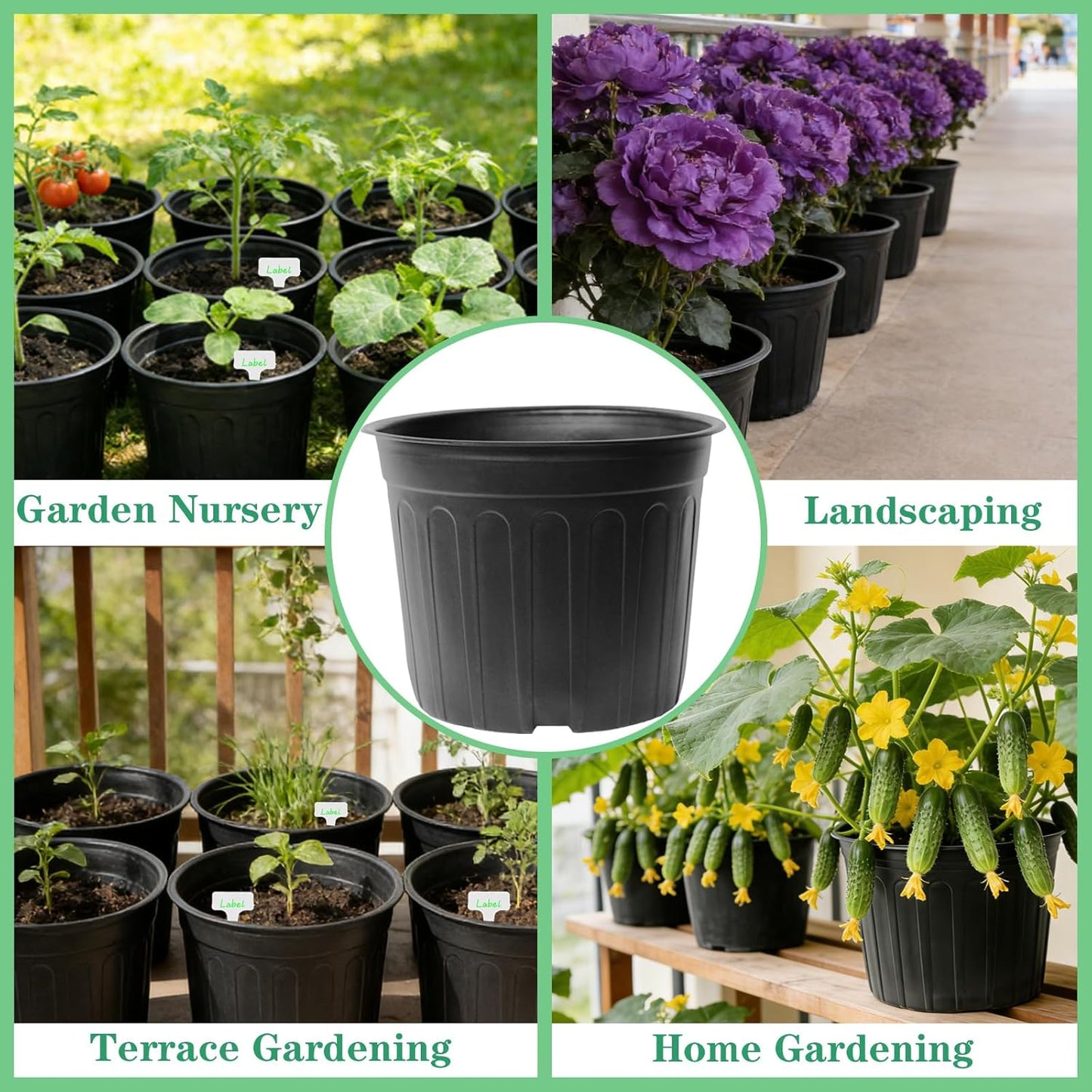 24-Pack 3 Gallon Flexible Plastic Plant Pots with 30Pcs Plant Labels,Thickened Soft Seed Starting Container for Indoor Outdoor Plants, Seedlings, Vegetables, Succulents and Cuttings