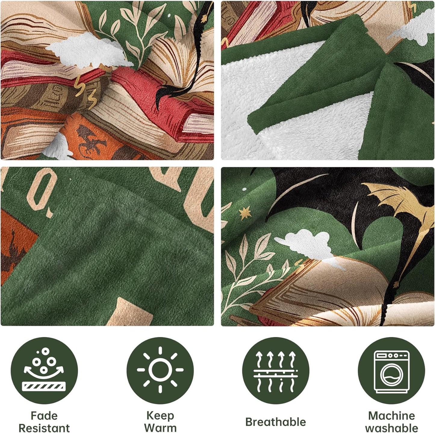 Fantasy Book Lovers Gifts, Bookish Gifts for Woman Men- Gragon Lovers Blanket, Functional Reading Gifts for Readers, Librarian, Book Nerd, Bookworm, Bookish Dragon Throw Blanket 60" x 50"