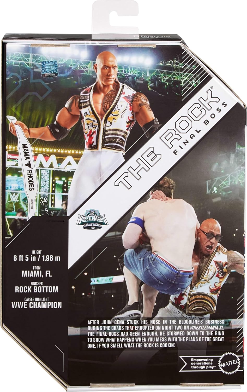 Mattel WWE Ultimate Edition Action Figure & Accessories Set, The Rock Final Boss 6-inch Collectible with Swappable Heads & Hands, 30 Articulation Points
