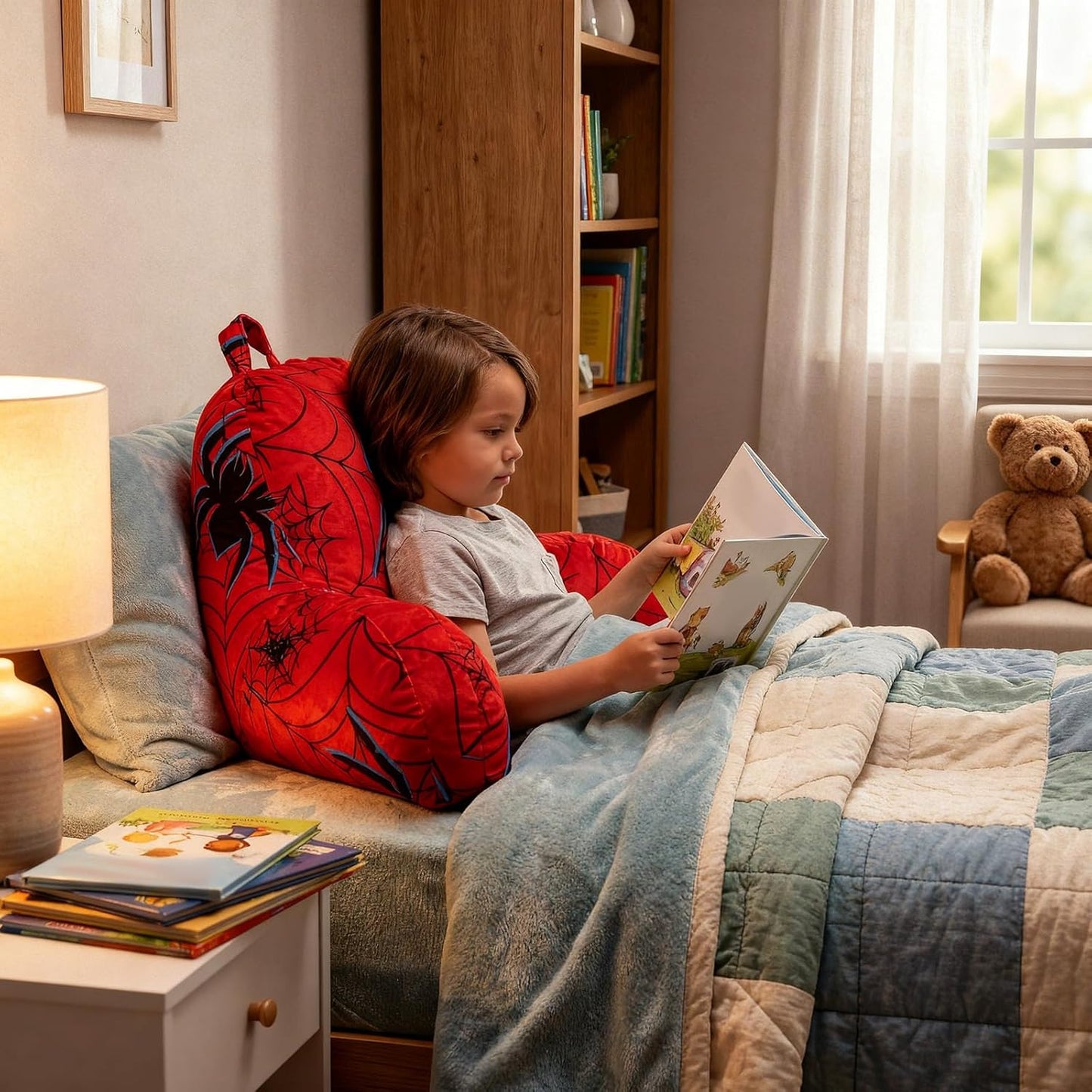 Redbaker Spider Themed Reading Pillow with Arms for Bed 27.9" x 14.9" Spider Backrest Support Cushion with Memory Foam Couch Cushion Support Pillow for Sitting up