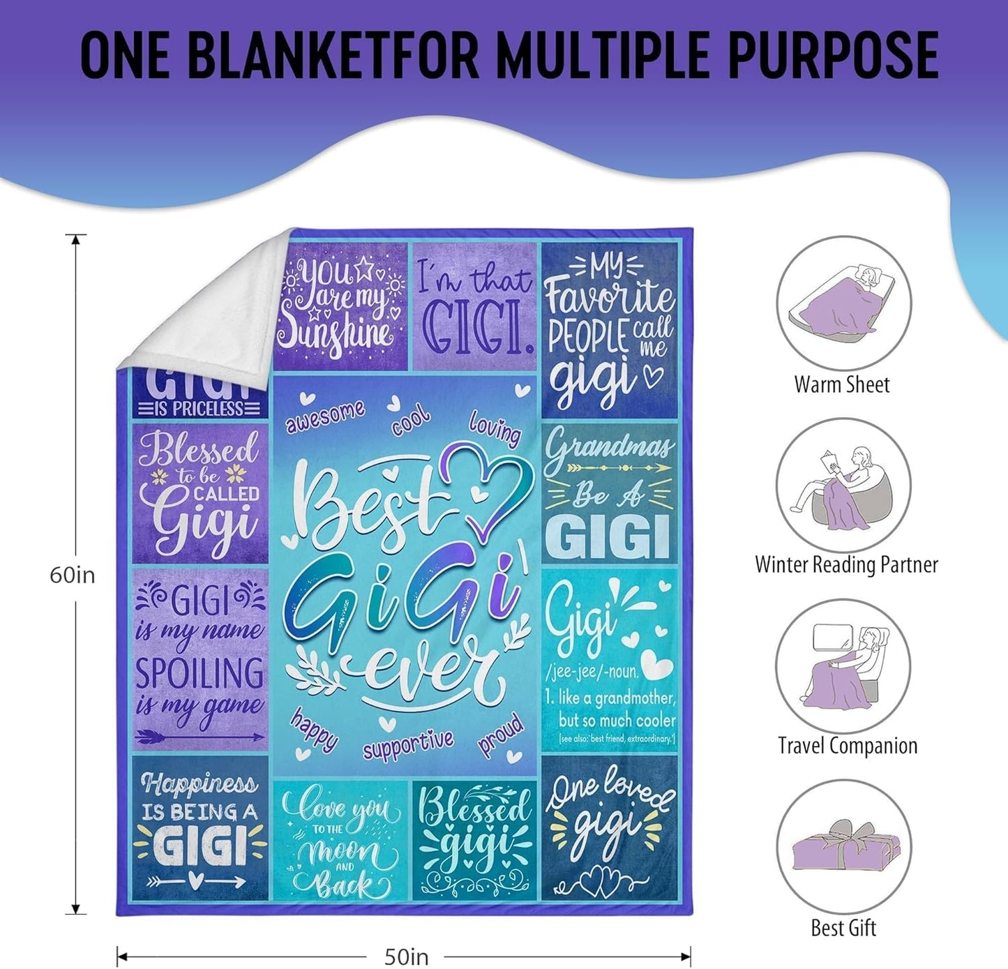 Gigi Gifts, Gigi Gifts for Grandma, Best Gigi Ever Gifts, Birthday Gifts for Gigi, Gift for Gigi from Grandkids Granddaughter, Gigi Gift for Christmas Mothers Day Throw Blanket 50"x60"