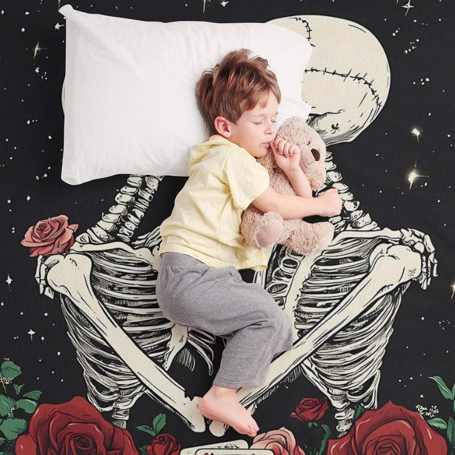 Skull Flower Throw Blanket for Couch Bed Plush Cozy Fuzzy Flannel Blanket for All Season 40"x60"