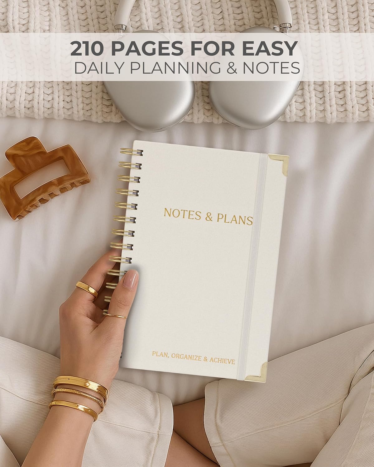 ZICOTO Aesthetic Daily Planner And Notebook With Hourly Schedule - Beautiful Spiral To do List Notepad For Work/Home to Organize Tasks And Appointments - Stylish School/Office Supplies Book For Women