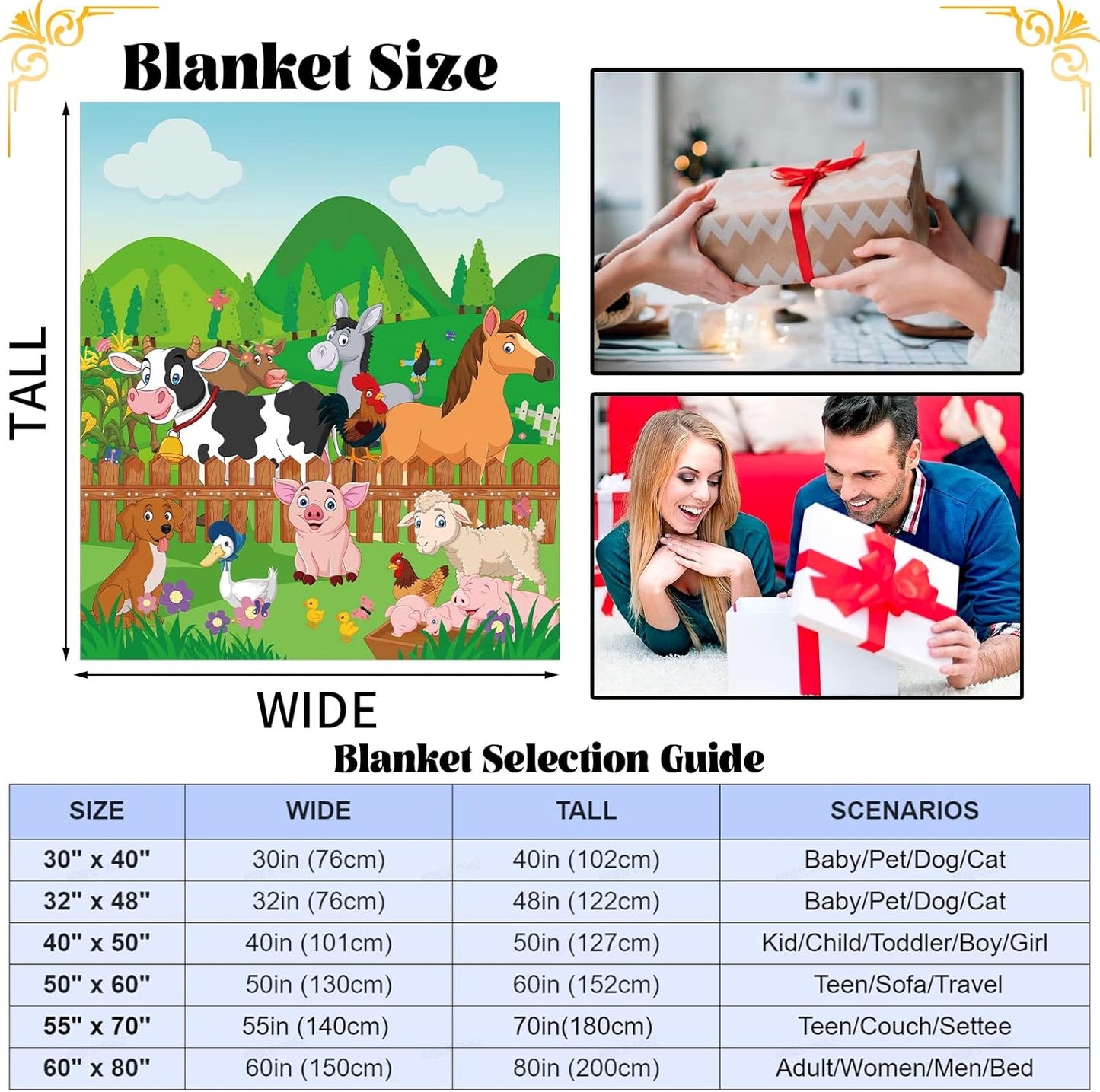 Farm Animal Throw Blanket, Cute Farm Animal Blanket for Kids, Soft Cozy Flannel Farm Dog Pig Lamb Hen Horse Cow Blankets, Fluffy Fleece Cartoon Animal Blanket for Teenagers Girl Boy Gifts, 50x60 Inch