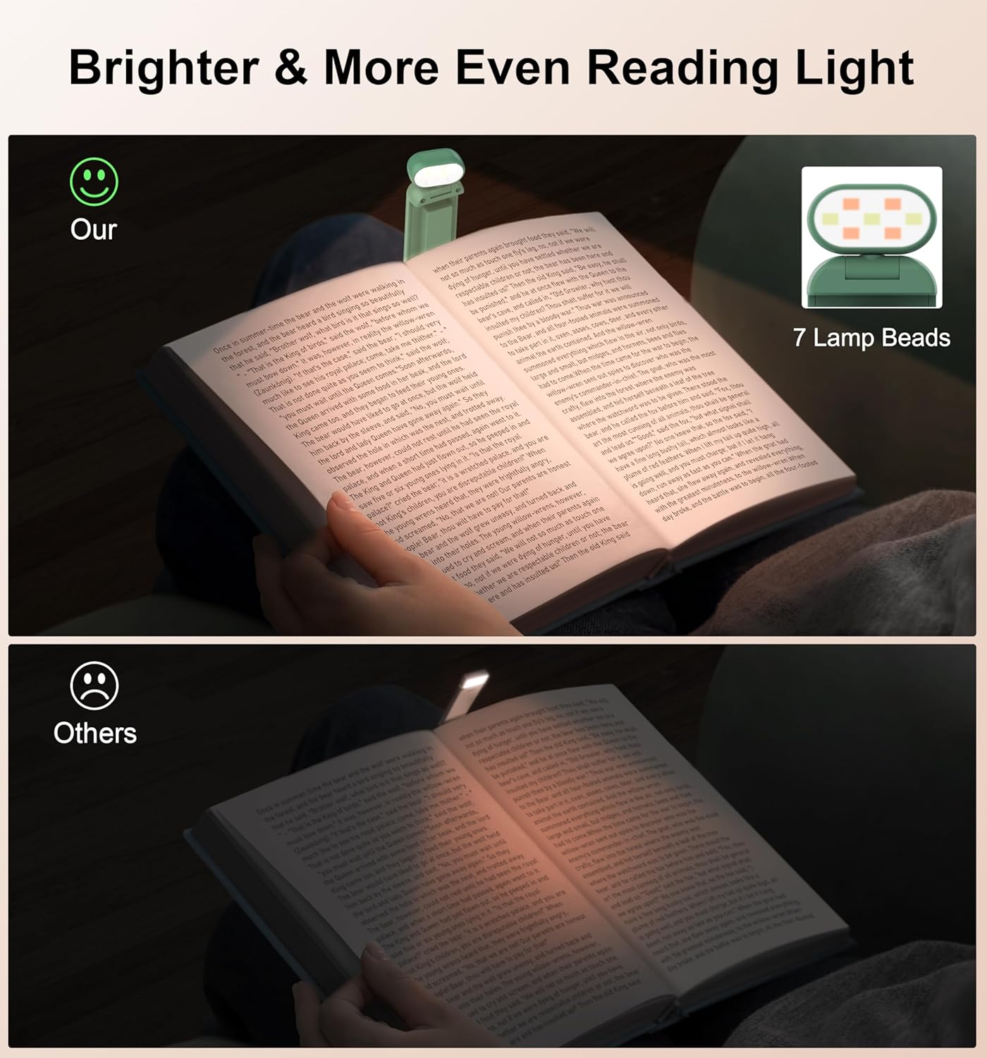 Gritin Reading Light,Book Light for Reading in Bed-Eye Caring 3 Colors, 5-Level Dimmable Brightness,Long Lasting, Compact Size Rechargeable Clip on Book Reading Light for Book Lovers-Dark Green