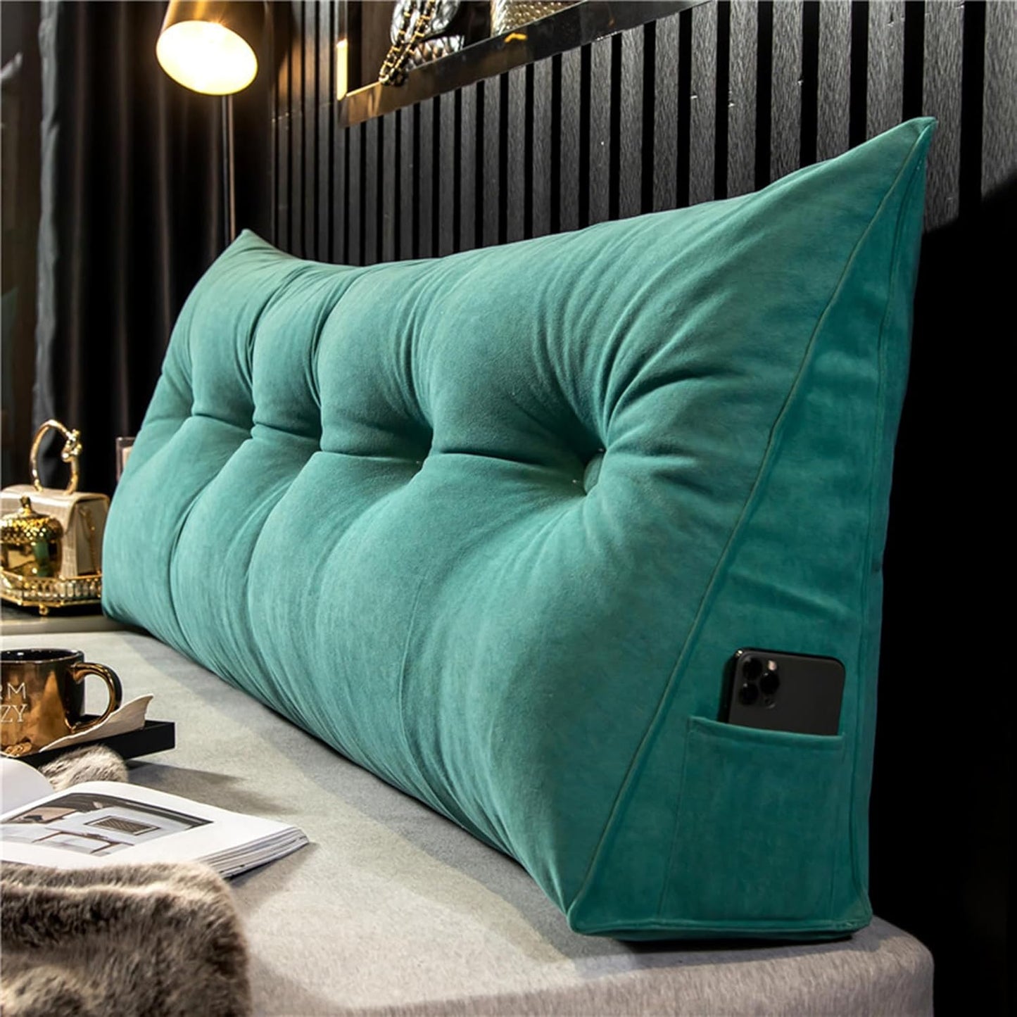 Triangle Headboard Pillow & Backrest Cushion - Removable Lumbar Support for Sofa & Bed, 120x50x20cm, Stylish Orange Decorative Pillow for Comfort & Relaxation (Green1 180 * 50 * 20cm)