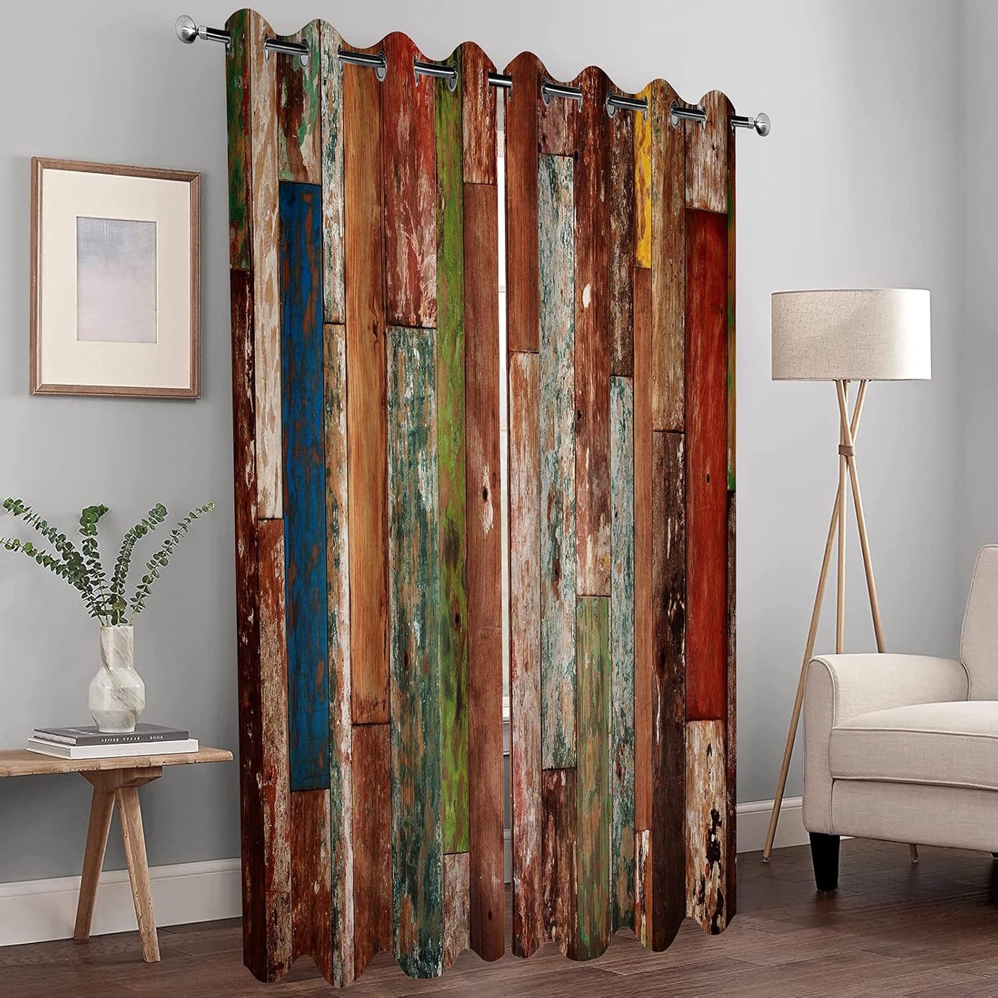 MissHope Rustic Wood Barn Door Blackout Curtains Village Wooden Home Decor Vintage Farmhouse Country Colorful Plank Decorate for Bedroom Living Room Grommet Window Drapes 2 Panel Set, 52x84 Inch