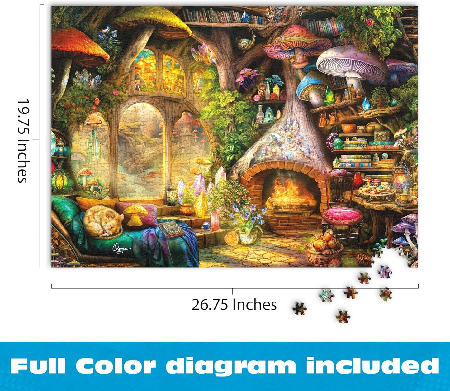 Buffalo Games – Aimee Stewart Merry Mushroom Cottage 1000 Piece Jigsaw Puzzle for Adults, Whimsical Fantasy Scene, Made in USA