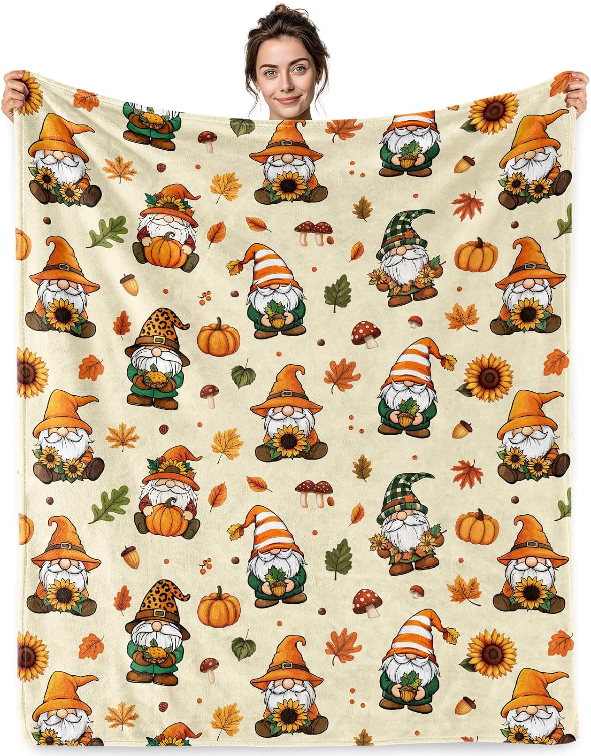 Fall Throw Blanket for Couch Cozy Gnome Pumpkin Pattern Autumn Decor for Home Soft Flannel Lightweight Blanket for Fall Season(50x60 Inch)