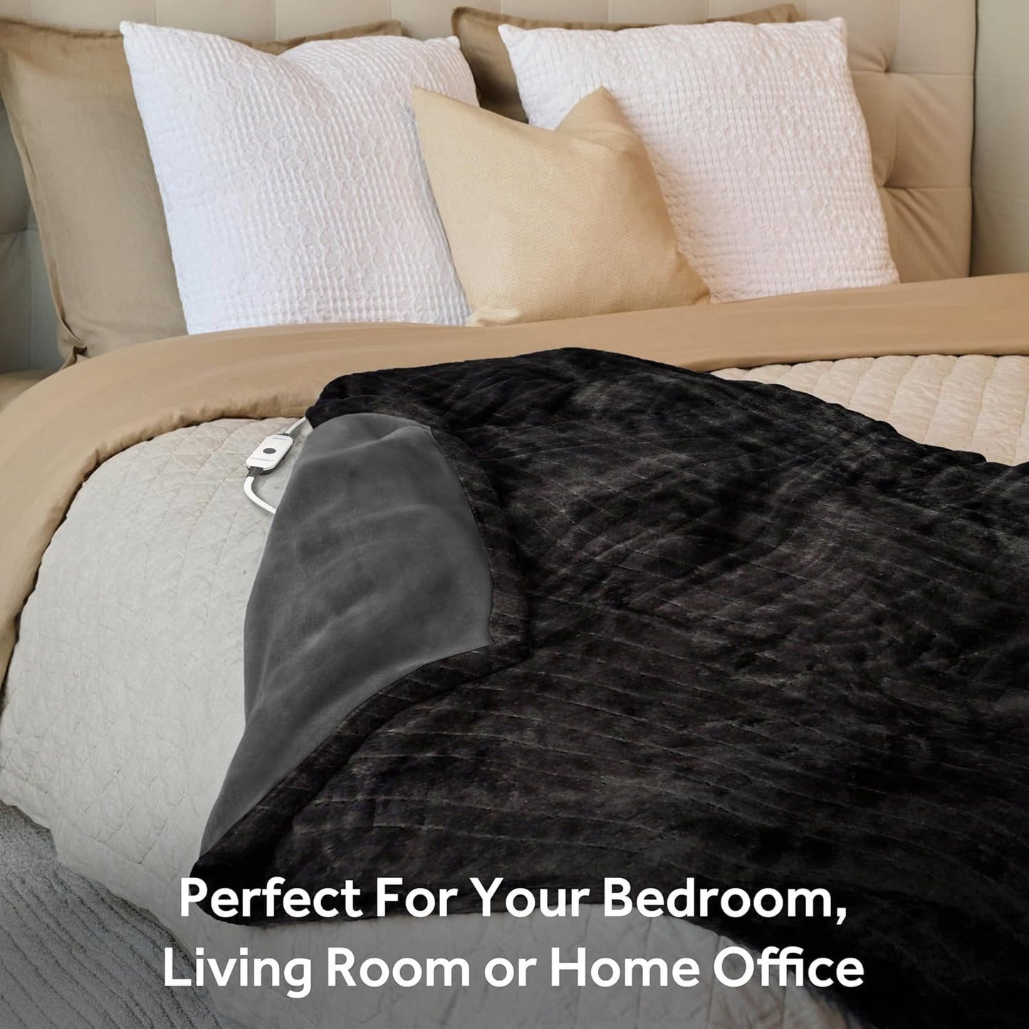 Sunbeam Royal Faux Fur Night Fog Heated Personal Throw / Blanket, Cozy-Warm, Adjustable Heat Settings