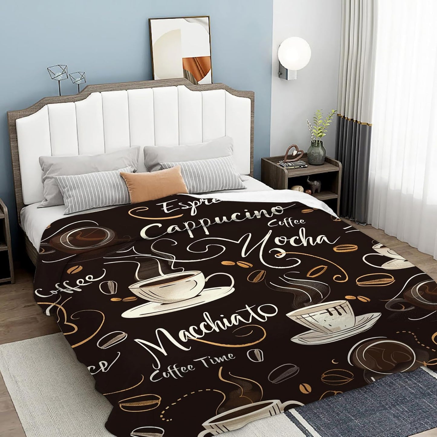 Throw Blanket, Retro Cafe Blanket Coffee Art Throw Blankets for Bed Kids Adults, Lightweight Cozy Blanket for Living Room, Bedroom 50"x60"