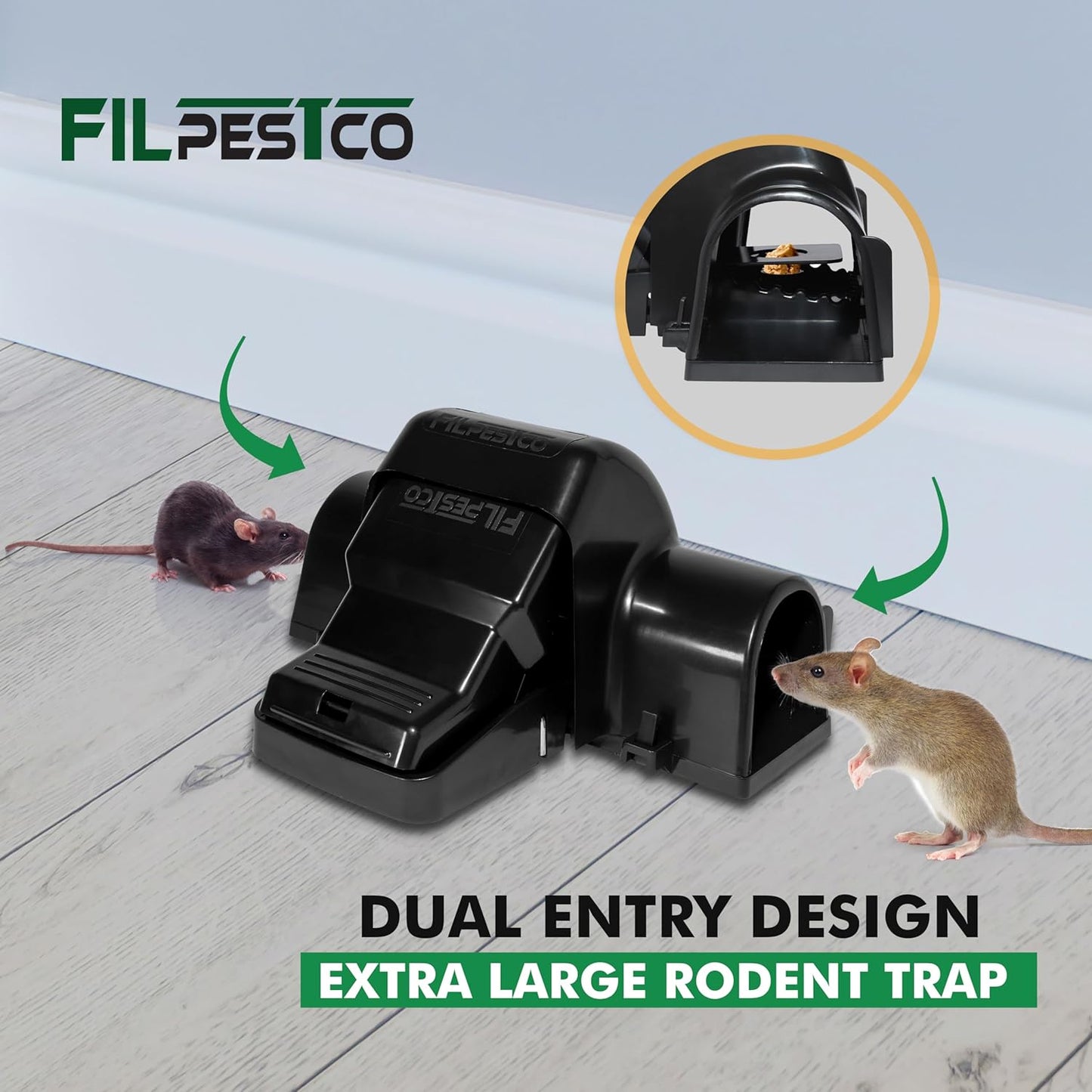 Set of 4 Professional Grade Extra Large Tunnel Rat Snap Traps, Mouse Trap, Reusable Trap, Heavy Duty for Indoor and Outdoor Pest Control Rodent Solution