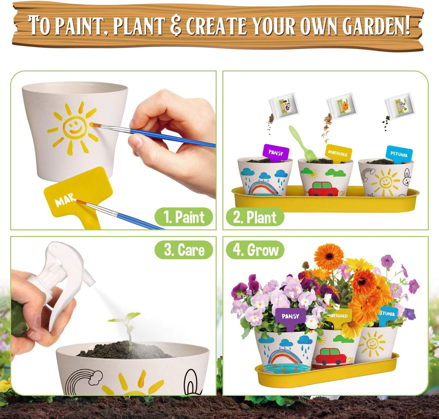 XX Paint & Plant Flower Growing Kit for Kids - DIY Arts & Crafts Garden Kits with Petunia, Pansy & Marigold Seeds, Educational Gardening Kit for Girls & Boys (Ages 6-12) - Creative Fun & Learning