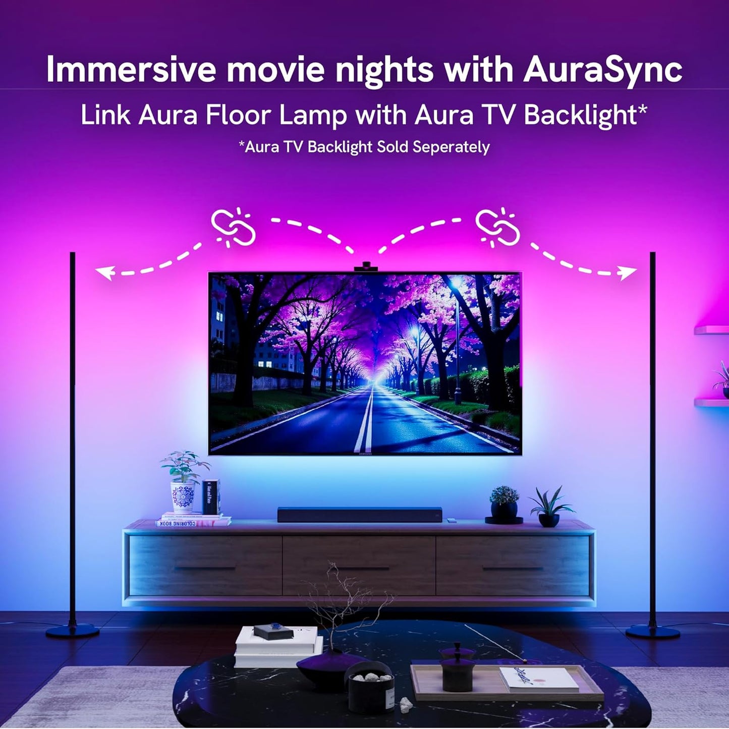 Aura Labs RGBICW Floor Lamp, Ambient Light LED Corner Light Alexa Control with Music Sync 1000 Lumen 4-Billion Colors, 90+ CRI, Preset & Custom Colors & Scenes, Modern Floor Lamps for Living Room