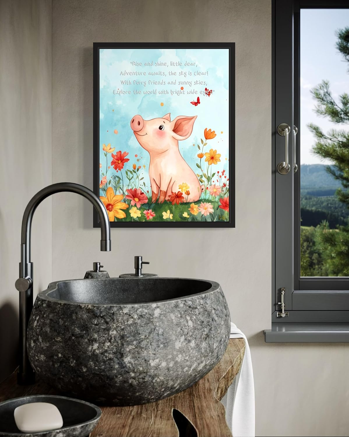 Pig Art Print Poster with Poem, Animals Nursery Wall Decor Cute Wild Animals Artwork For Baby Bedroom Kids Room Home Decoration Gallery 11 (Pig, 8 x 10 inches, Unframed)