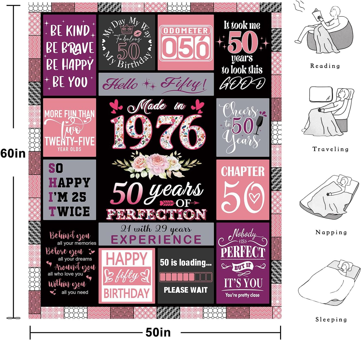50th Birthday Gifts for Her 50 Year Old Gift for Woman 50th Birthday, 1976 Blanket Gifts for Women Friends
