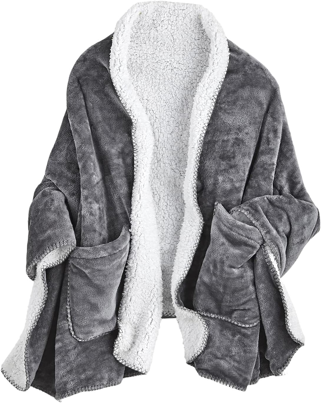 FLORIANA Womens Wearable Throw Blanket Poncho, Blanket Shawl With Pockets, Grey