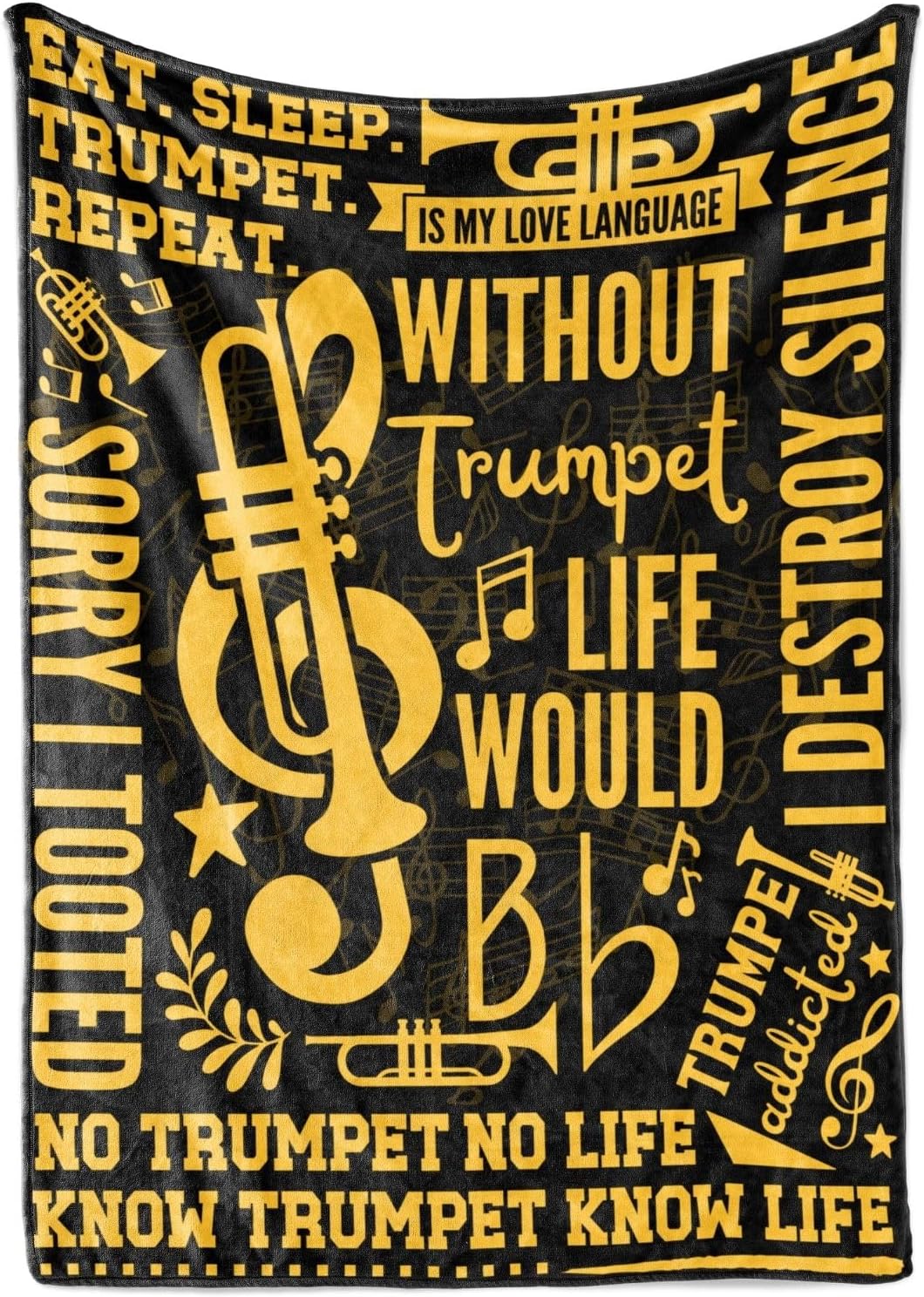 Trumpet Gifts, Trumpet Blanket for Women, Men, Trumpet Lovers, Masters, Players, Throw Blanket 50x65 Inche, Black