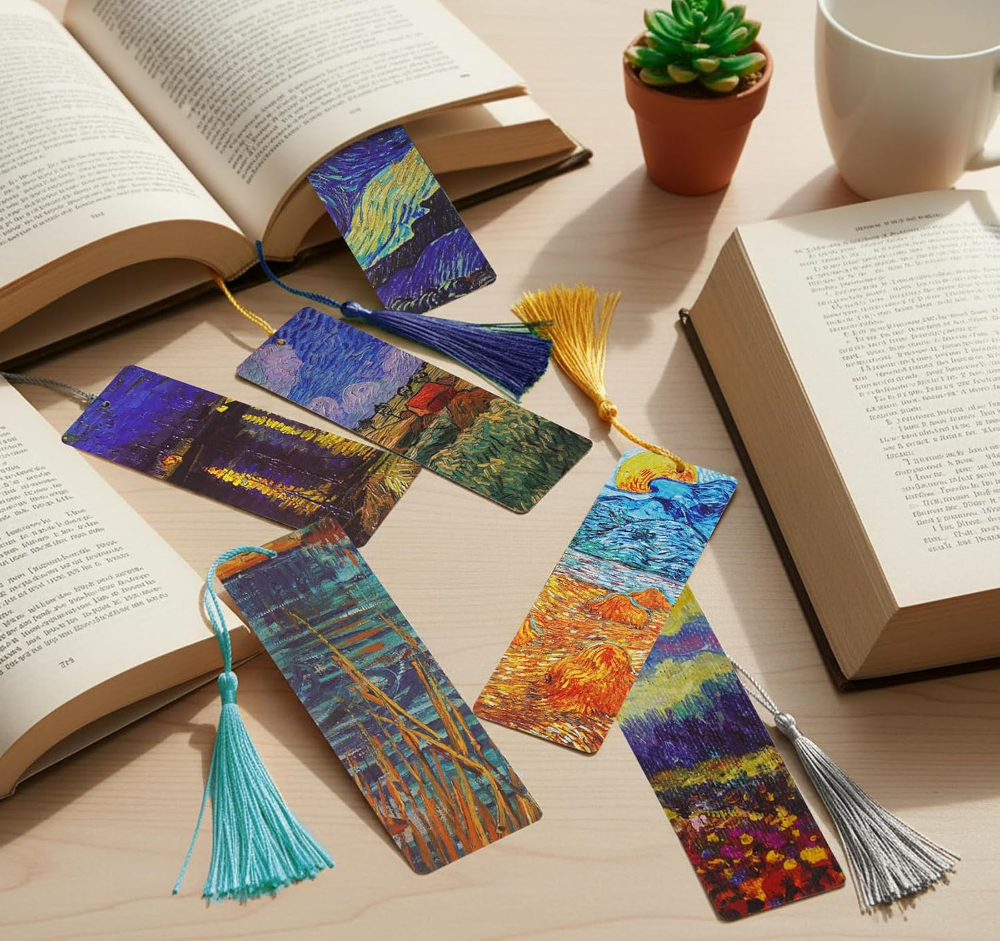 Bookmarks with Tassel, 7 Pieces Oil Painting Theme Cute Bookmark Book Marks Page Clip Bookmark for Book Lovers Writers Readers Men Women School Home Office Reading Supplies, Christmas & Teacher Gifts