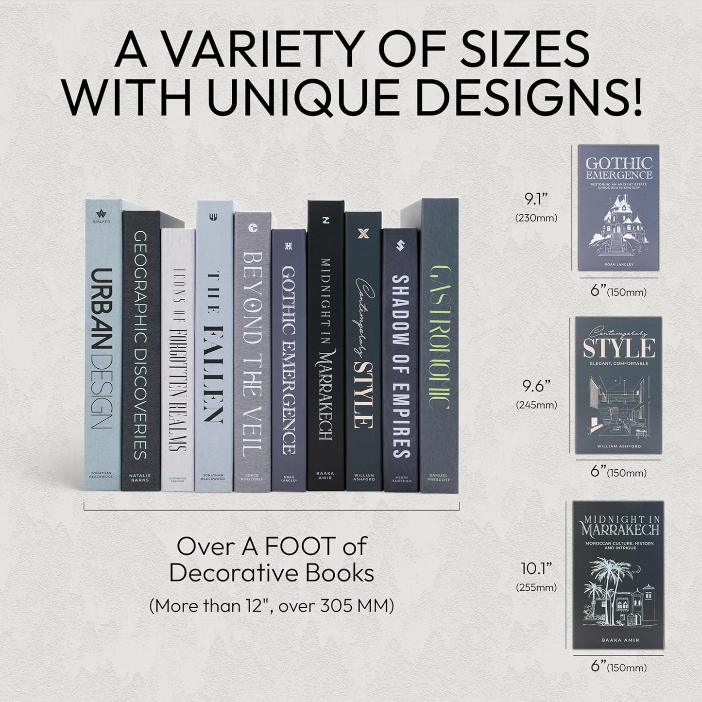 Decorative Books | Black 10 Book Set with 3 Sizes | Preassembled with Hidden Storage | Perfectly Stackable for Easy Home Staging | Book Decor to Elevate Your Space | Home Decor Made Simple!