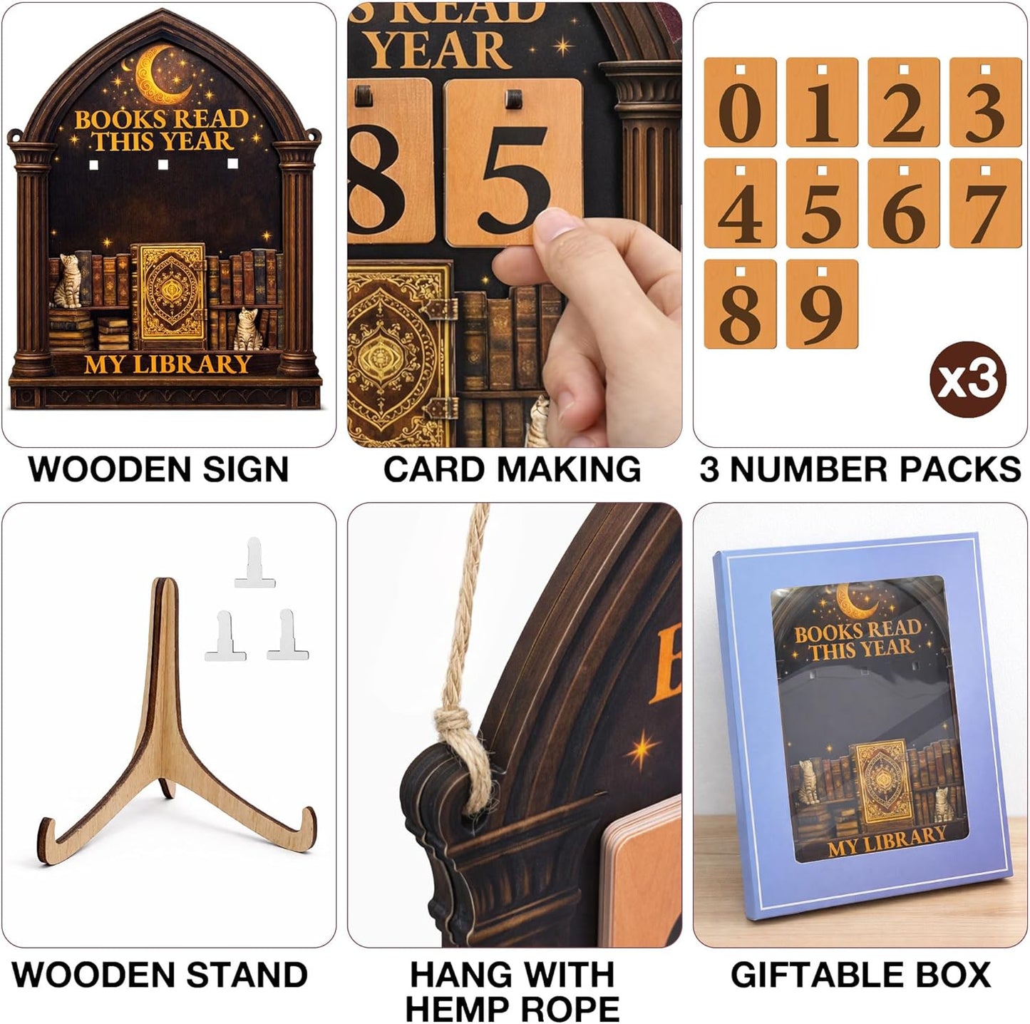 Books Read This Year Counter Sign - Vintage Reading Tracker Ornament Bookshelf Decor - Bookish Gifts for Book Lovers Bookworms Readers
