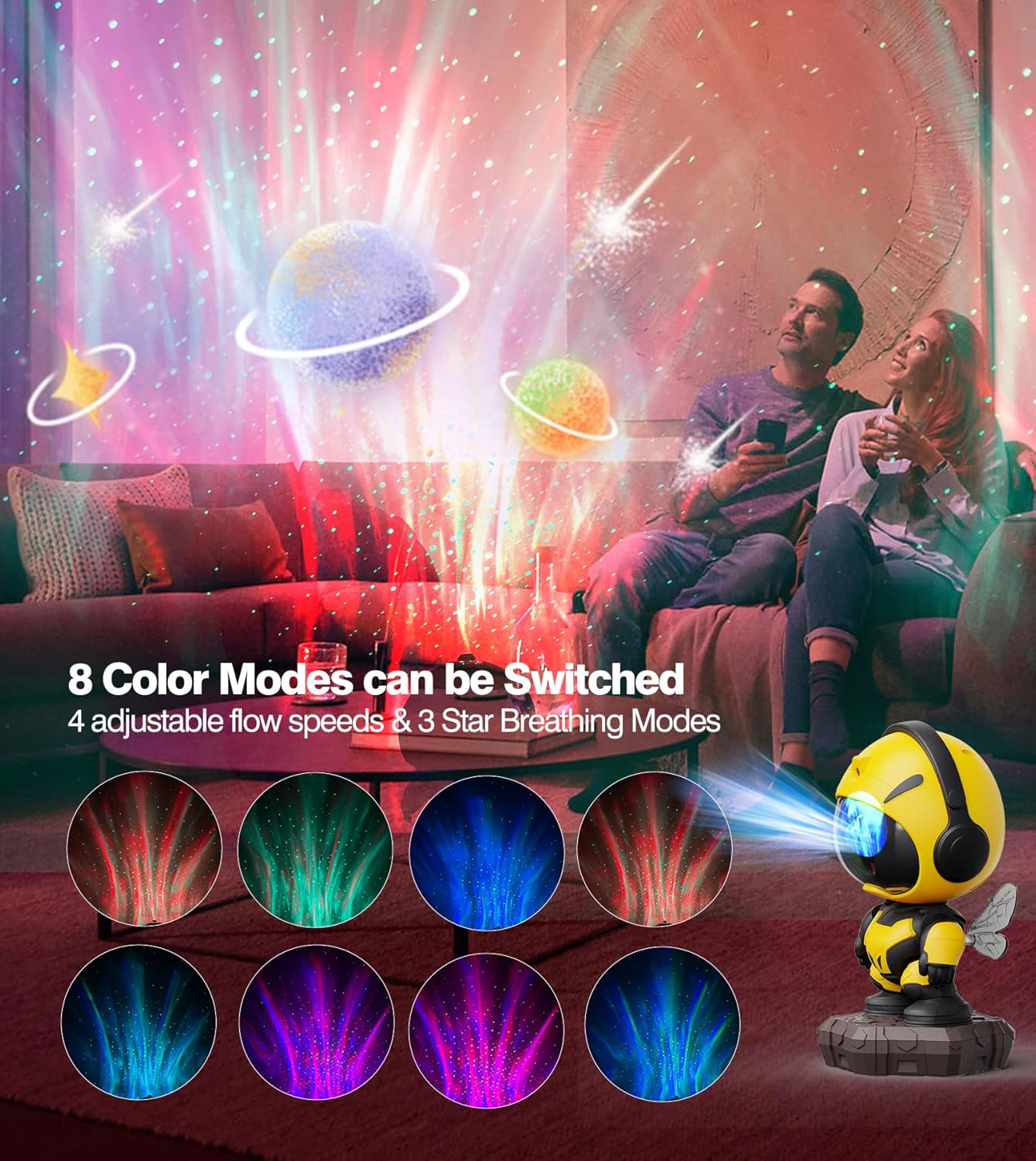 Astronaut Galaxy Projector,Astronaut Star Bee Projector,Nebula Ceiling LED Night Light for Kids with Timer Remote,Adjustable Flowing Light Starry Projection for Bedroom, Game,Room