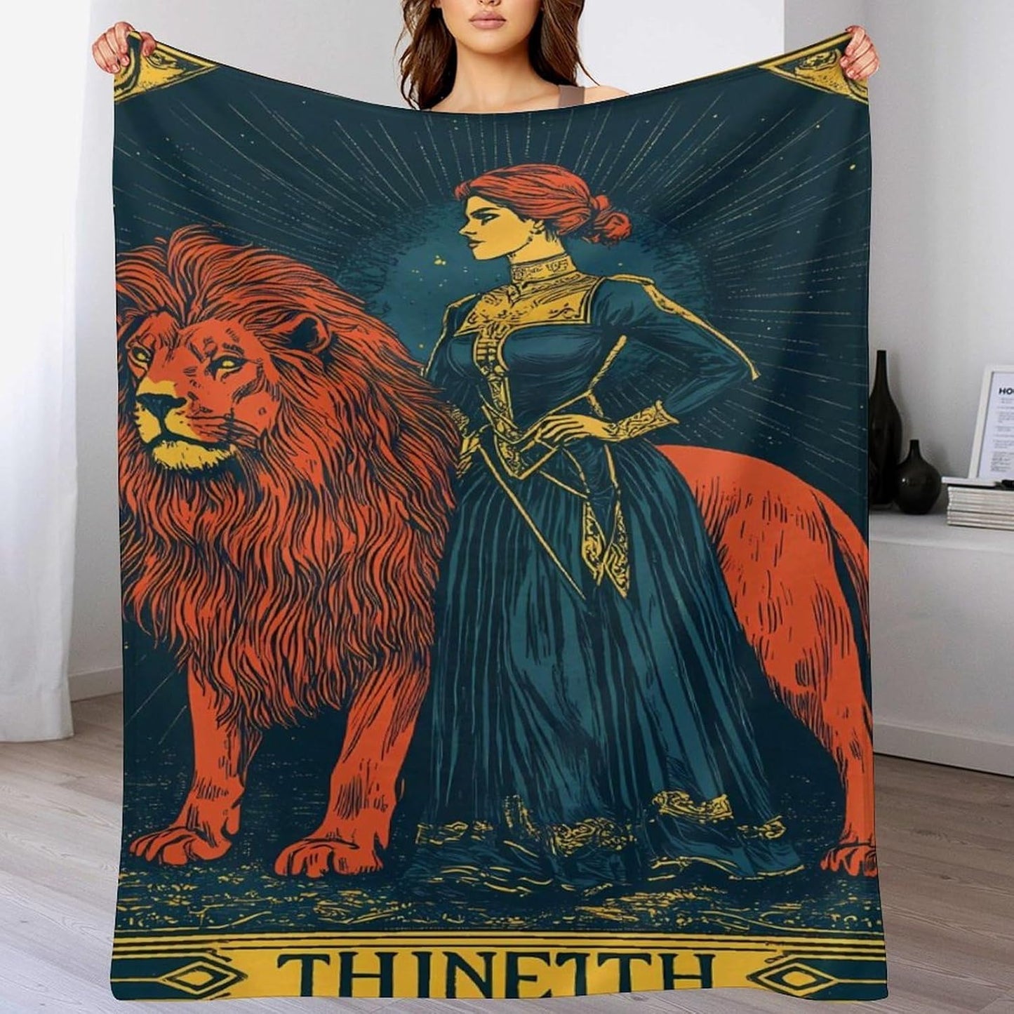 Masonic Exchange Strength Tarot Card Throw Blanket for Couch Bed Plush Cozy Fuzzy Flannel Blanket for All Season 30"x50"