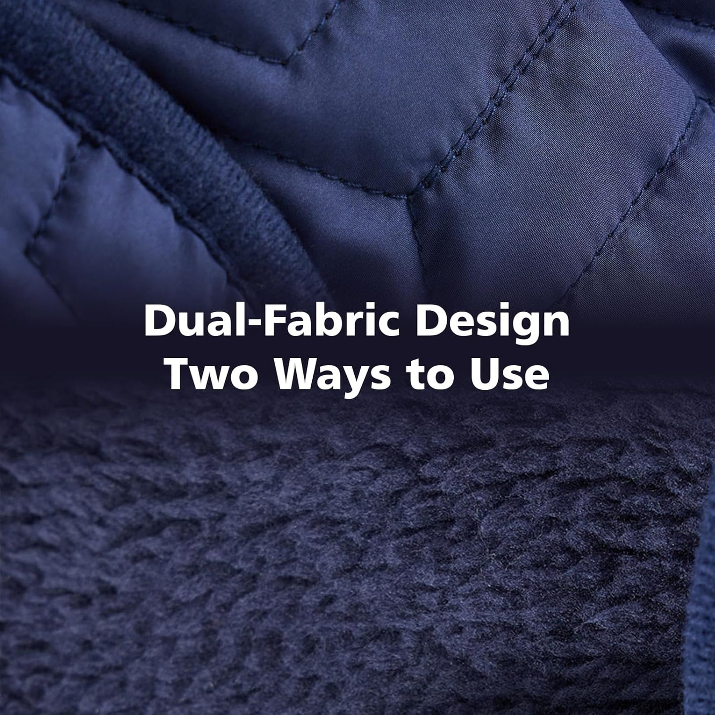 Quilted Fleece Wearable Blanket, Soft Warm Plush Throw for Office & Couch, Dual-Fabric Shawl with Snaps Navy Blue
