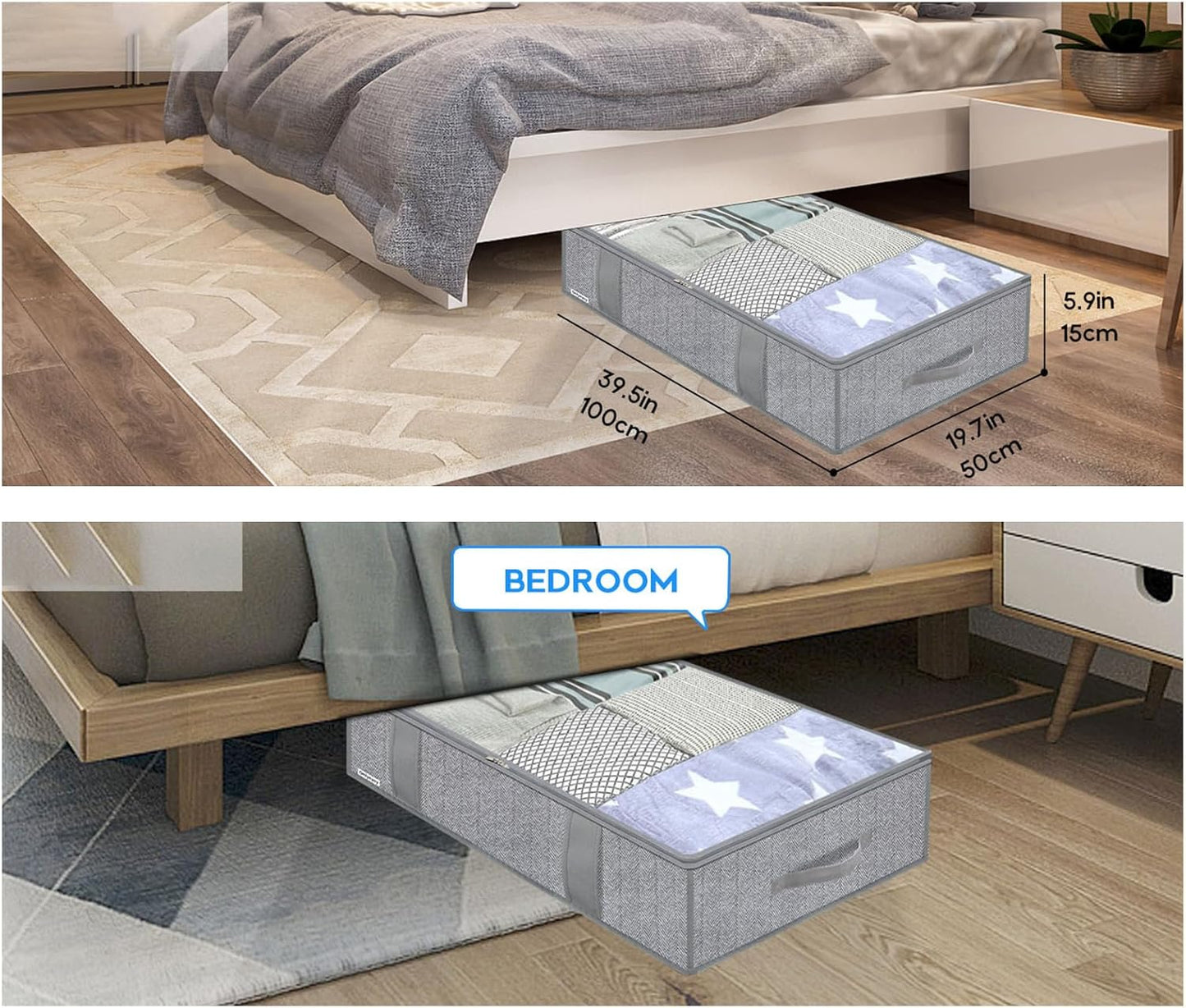 Under Bed Storage Bins - with Handle Lid Clear Window | Under Couch Storage Containers,for Clothes Sheet Bedding Blanket Toy Home Apartment Bedroom Living Room Closet Dorm