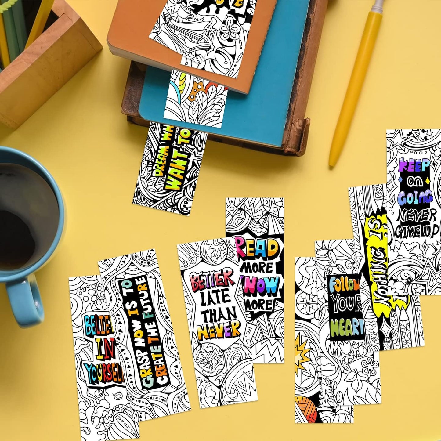 VOCHIC 120 Piece DIY Inspirational Bookmarks Bulk Bookmarks, Cool Double-Sided Coloring Bookmark for Present, Color Your Own Book Marks for Adults, Teachers, Women, Men, Book Lovers,VBS Theme Gift