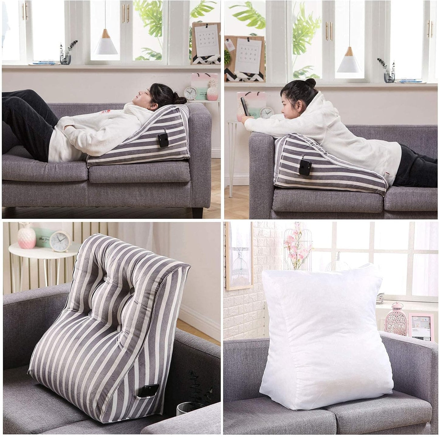 Wedge Pillow Body Throw Reading Pillows ?Bed Backrest Daybed Pillow Filled Triangular Soft Headboard Wedge Cushion Bed Backrest Positioning Support