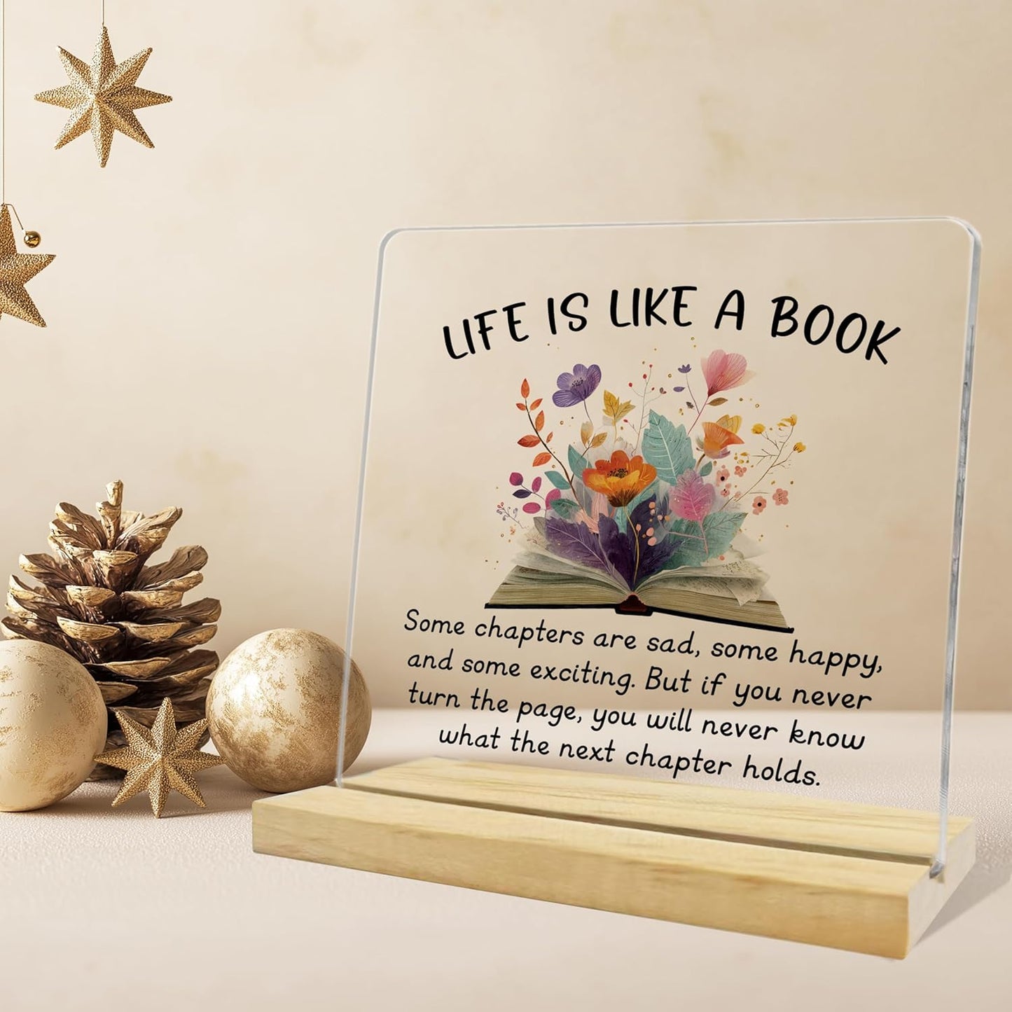 Inspirational Books Lover Gifts,Life is Like a Book,Reading Room Decor Acrylic Sign for Coworker Sister Girl Friends