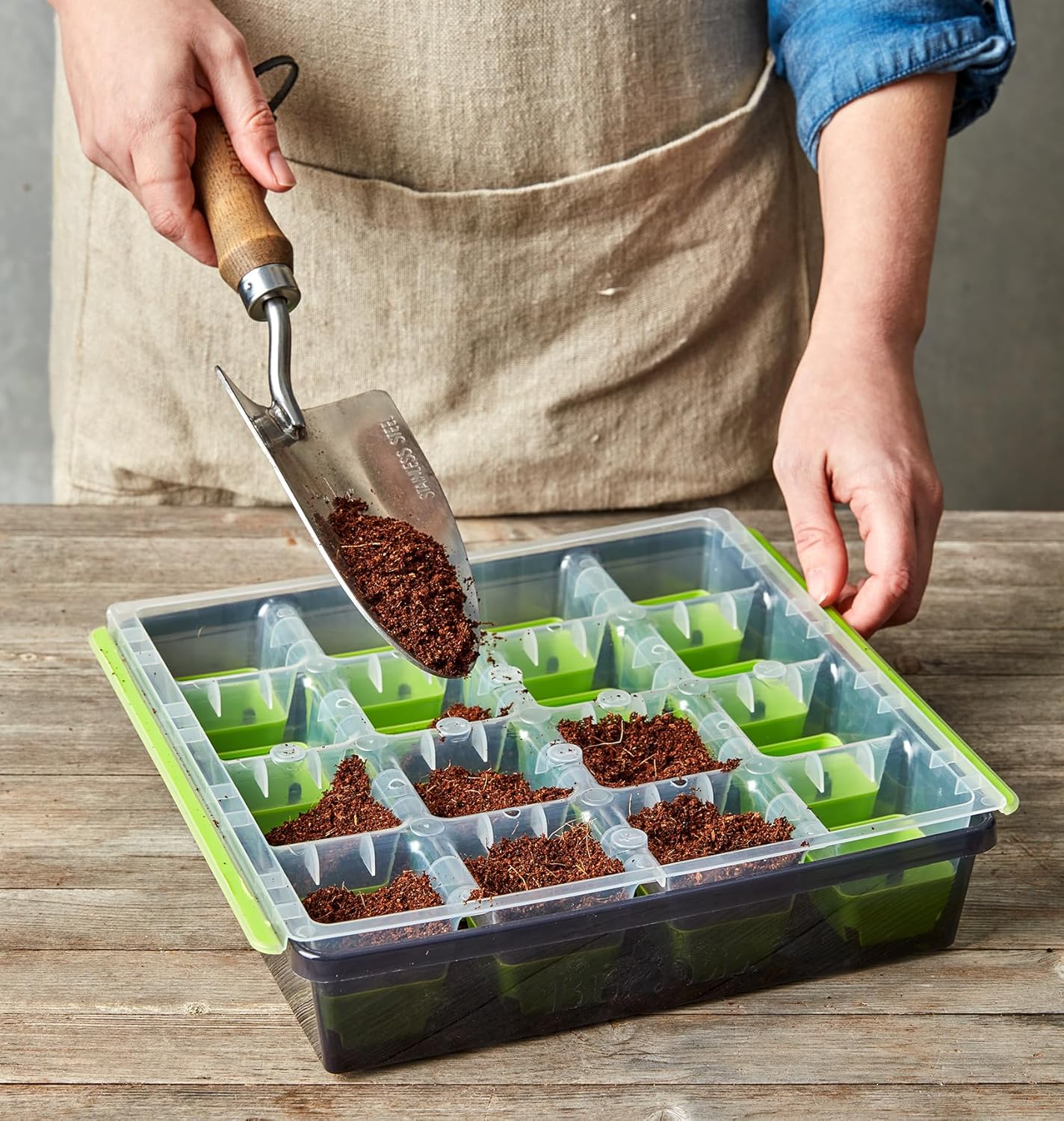 Burpee SuperSeed Seed Starting Tray | 16 XL Cell | Reusable & Dishwasher Safe | for Starting Vegetable Seeds, Flower Seeds & Herb Seeds | Indoor Grow Kit for Deep-Rooted Seedlings, Green