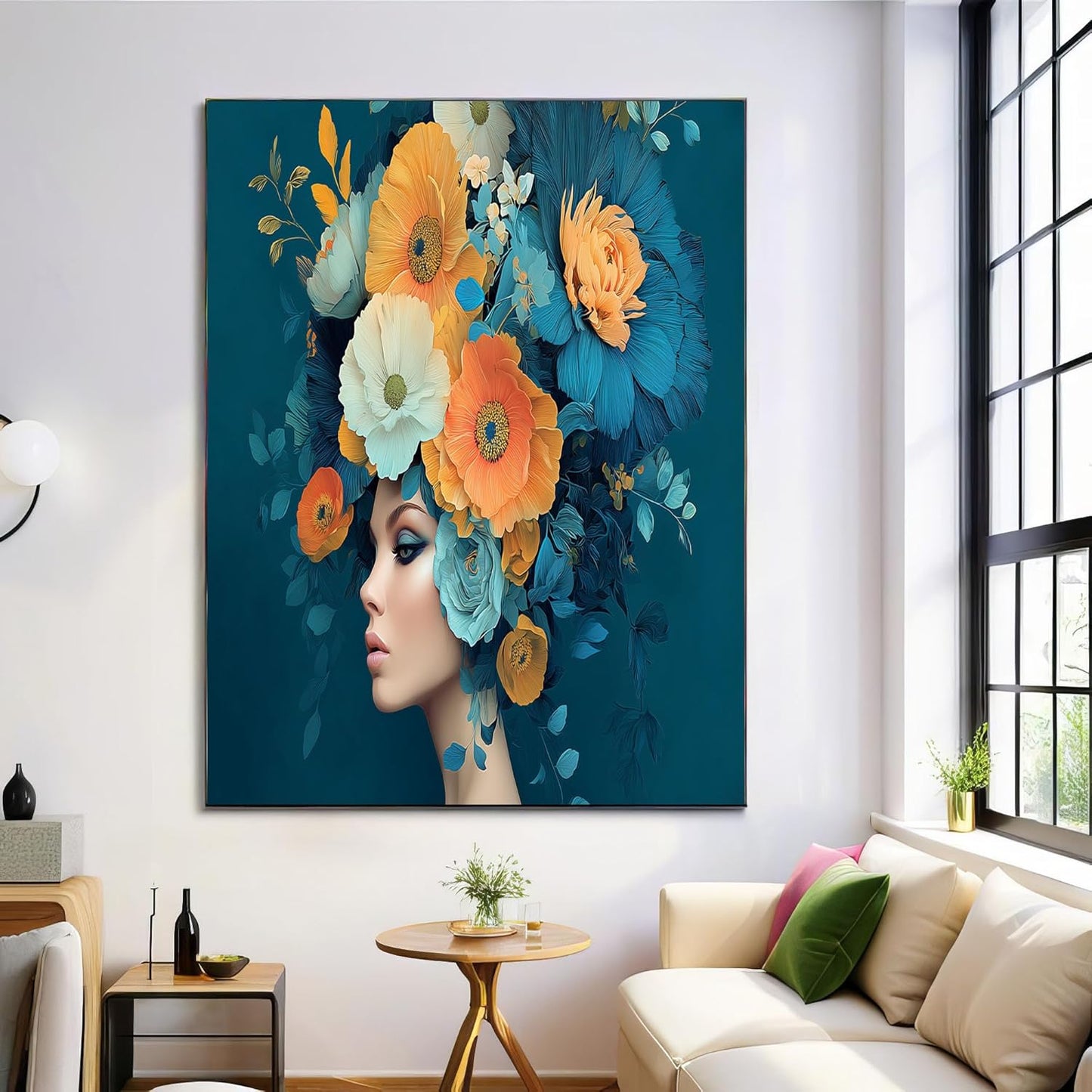 GDJSMIN Fantasy Woman Illustration Wall Art, Fantasy Flower Headdress Poster for Reading Room Living Room Decor 12x 16 inch Unframed