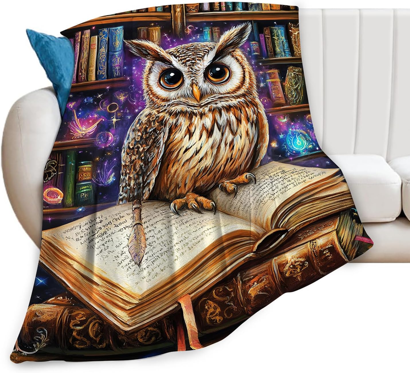 Owl Blanket Fantasy Owl Magic Book Reading Throw Blanket Soft Warm Cozy Fuzzy Plush Gifts for Girls Women Lightweight Fleece Flannel Stuff Decor Blankets for Kids Adults 50"X40"