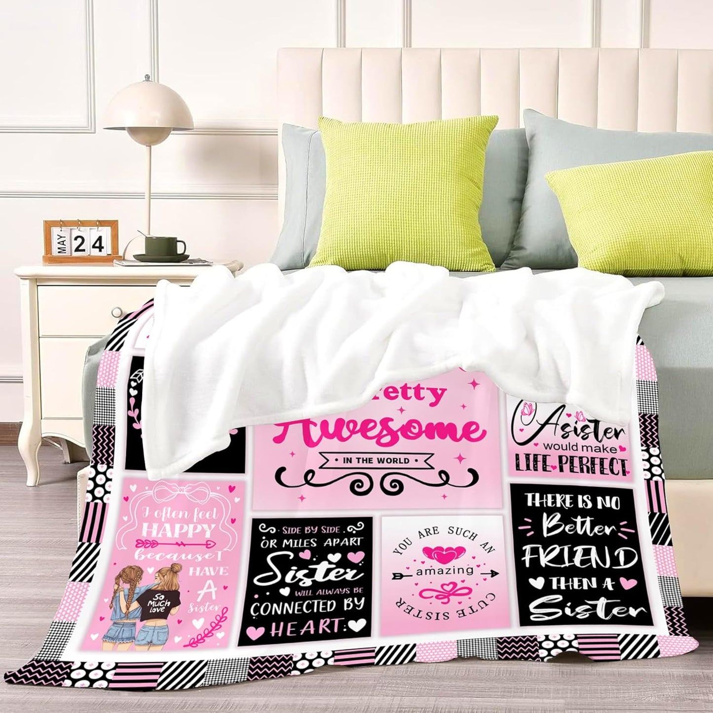 Sisters Gifts from Sister, Super Soft Unique Pink Sisters Blanket Gift for Little Girls, Christmas Birthday Gifts for Sister, Warm Cozy Fuzzy Plush Fleece Flannel Blanket 60"x50" for Couch Bedding