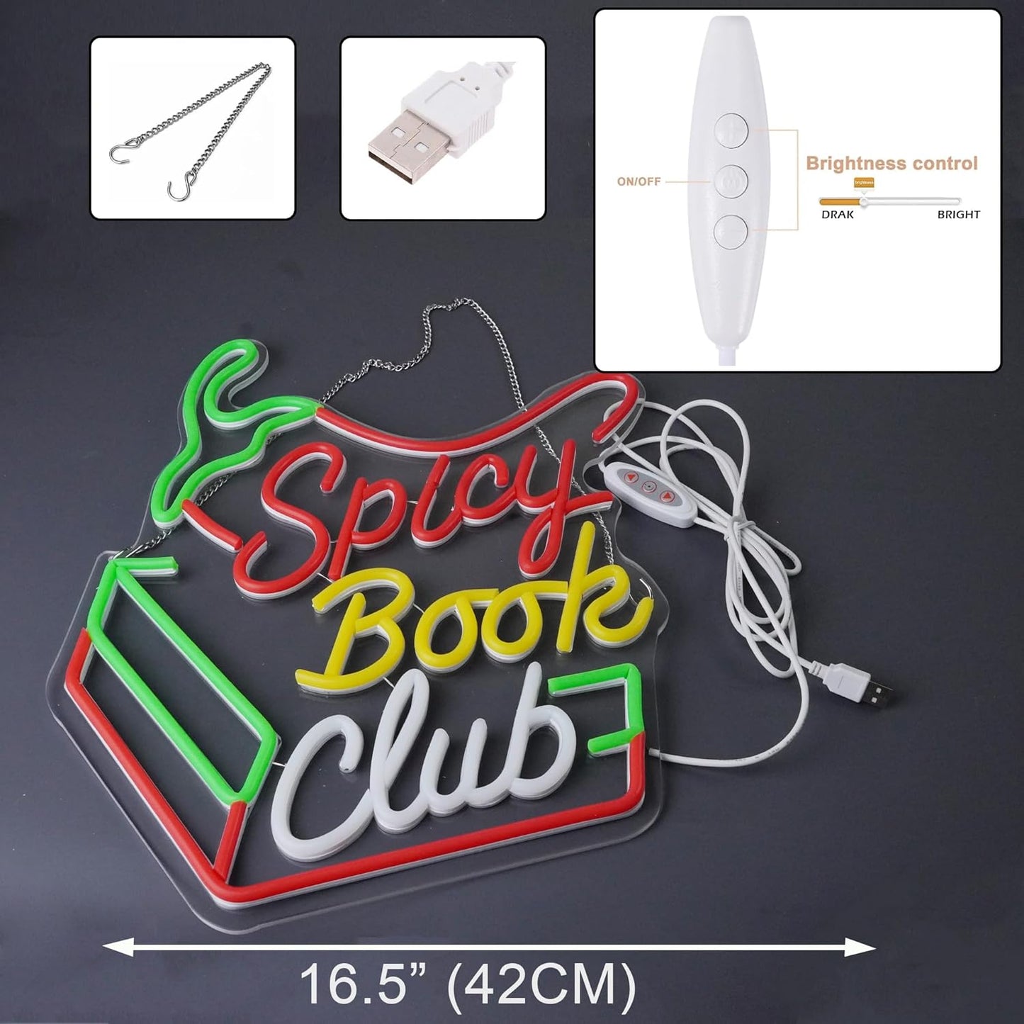 Spicy Book Club Neon Sign Led Light, Neon Wall Sign For Bedroom, Reading Room, Study Space, Library, Bookstore Decoration Birthday Christmas Gift For Book Lovers