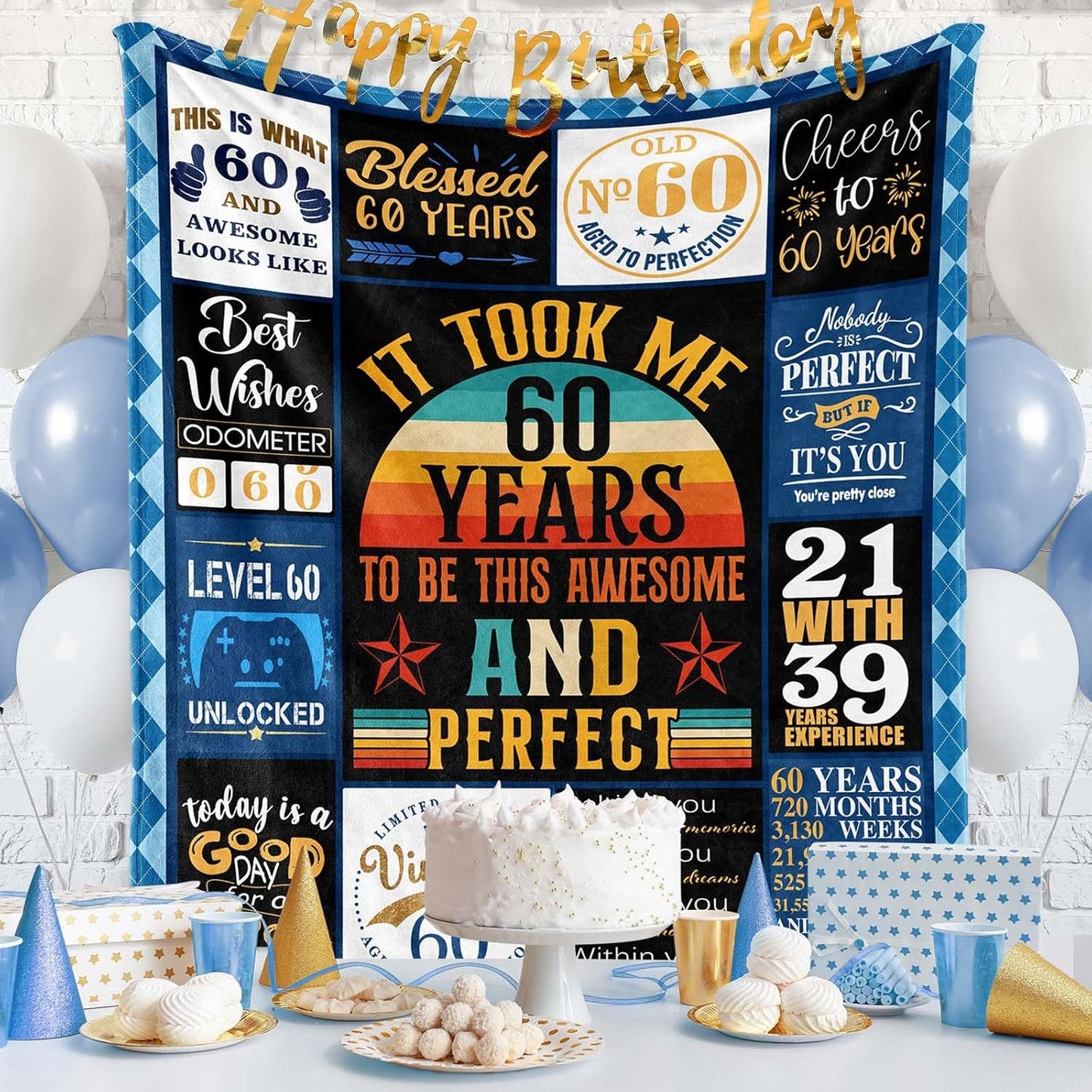 60th Birthday Gifts for Men, 60 Year Old Gifts for Men, 1964 Birthday Blanket with Gift Box, Gift for 60 Year Old Man