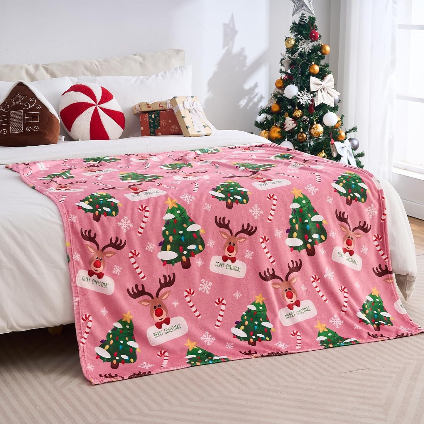 UOMNY Christmas Blanket for Kids,Santa Claus Elk Throw Blanket,Soft Christmas Blanket for Couch and Bed, for Kids 50x60 inch
