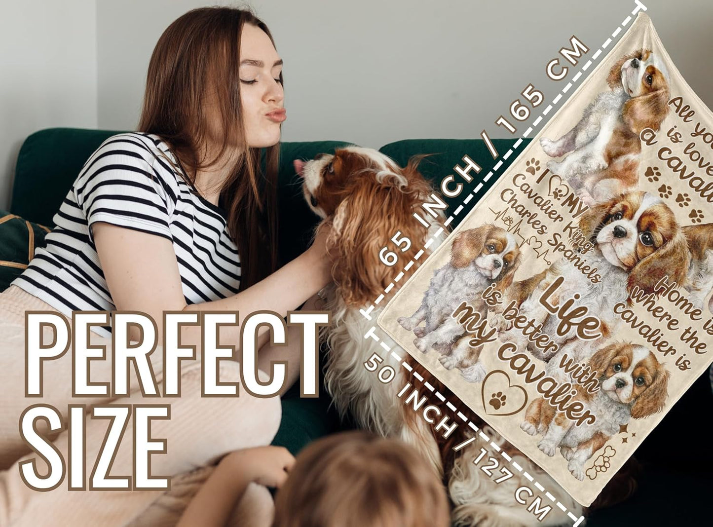 Cavalier King Charles Spaniel Blanket Gifts for Dog Lover & Owner, Cavalier Gifts for Women & Men, Dog Mom & Dad, Soft Flannel Blanket, 65 x 50 inches