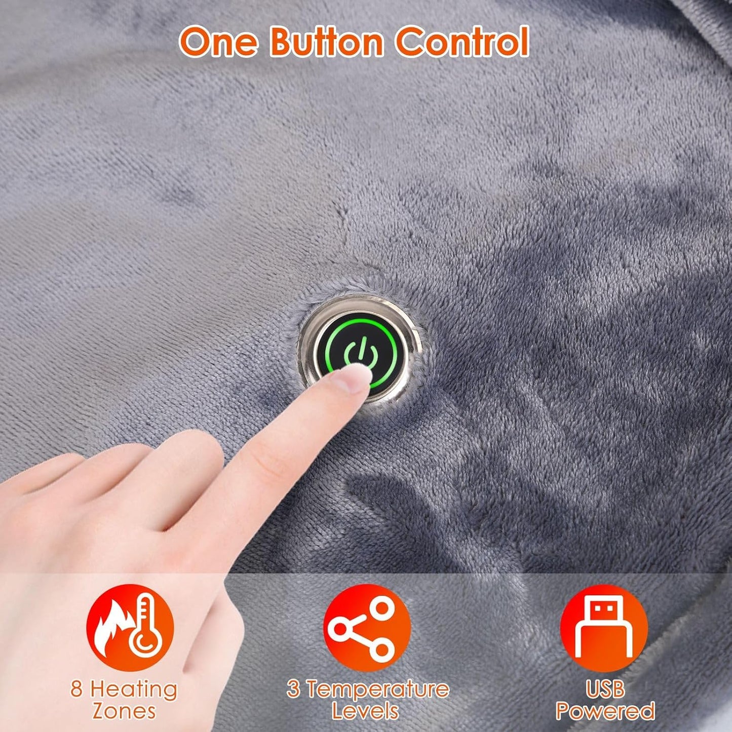 iMounTEK Electric Heated Blanket -59x31 inches USB Heated Blanket Poncho Shawl Wrap Throw with Zipper Poncho Shawl Wrap Throw for Home Office Sofa/Grey