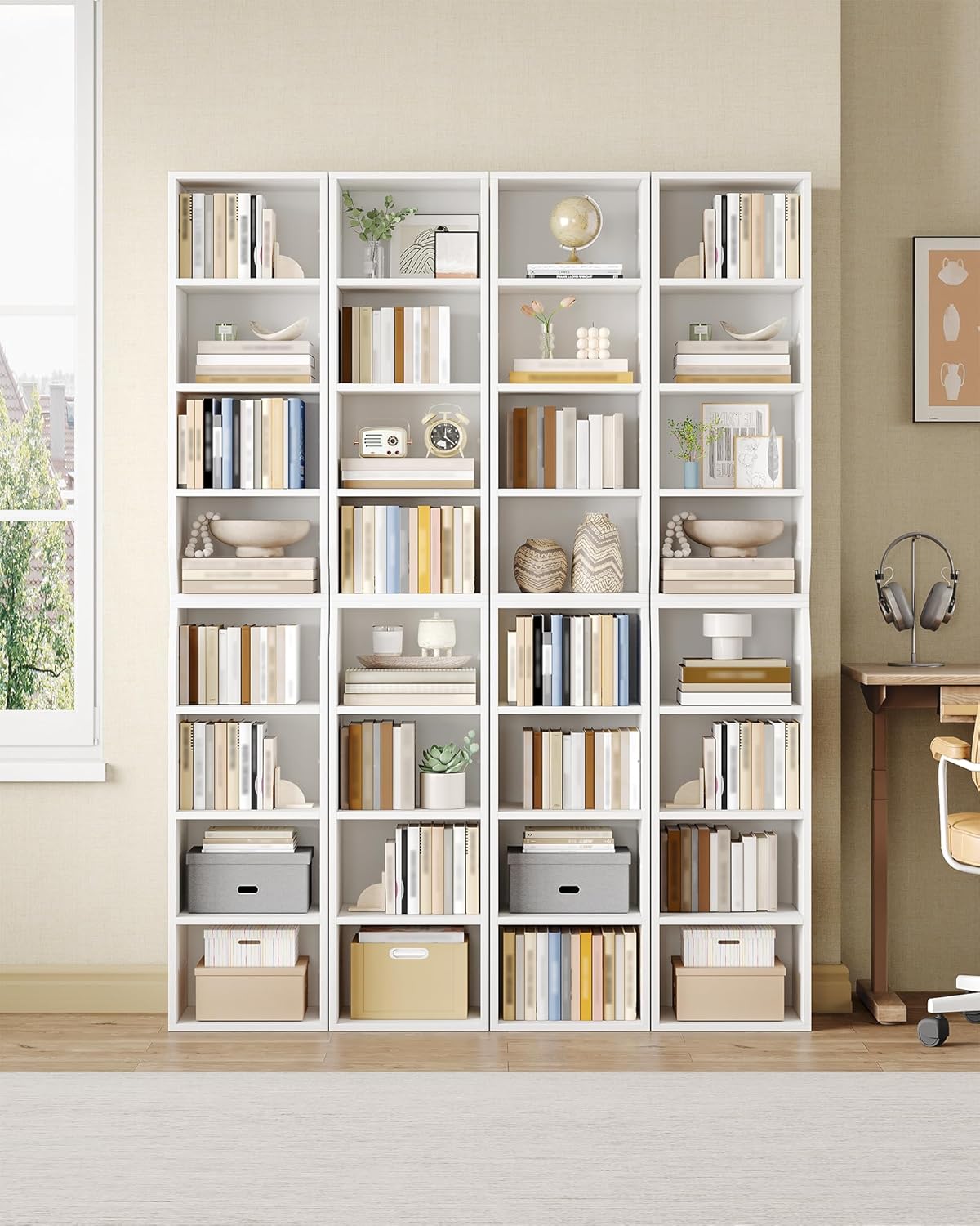 Bookcase, Narrow Tall Bookshelf, 8-Tier Skinny Shelf, Tall Cube Storage Organizer with Adjustable Shelves, CD Shelf, Display Bookshelf for Living Room, Home Office, Bedroom, White BC99803X