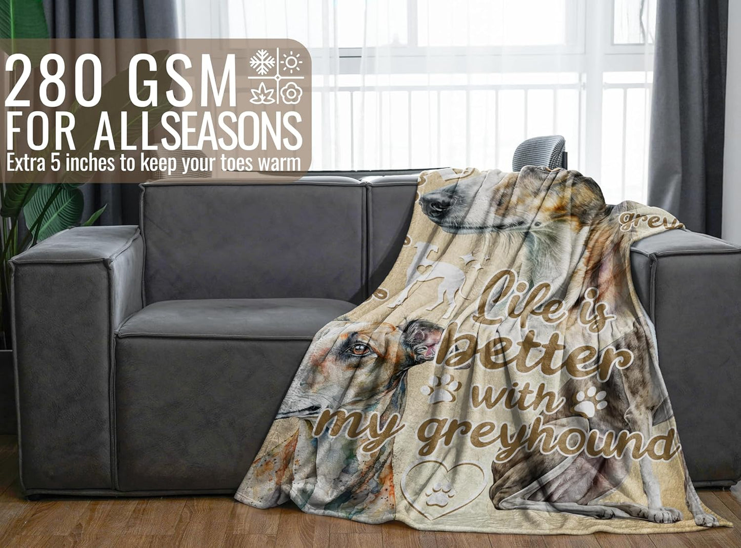 Greyhound Blanket Gifts for Dog Lover & Owner, Greyhound Gifts for Women & Men, Dog Mom & Dad, Soft Flannel Blanket, 65 x 50 inches